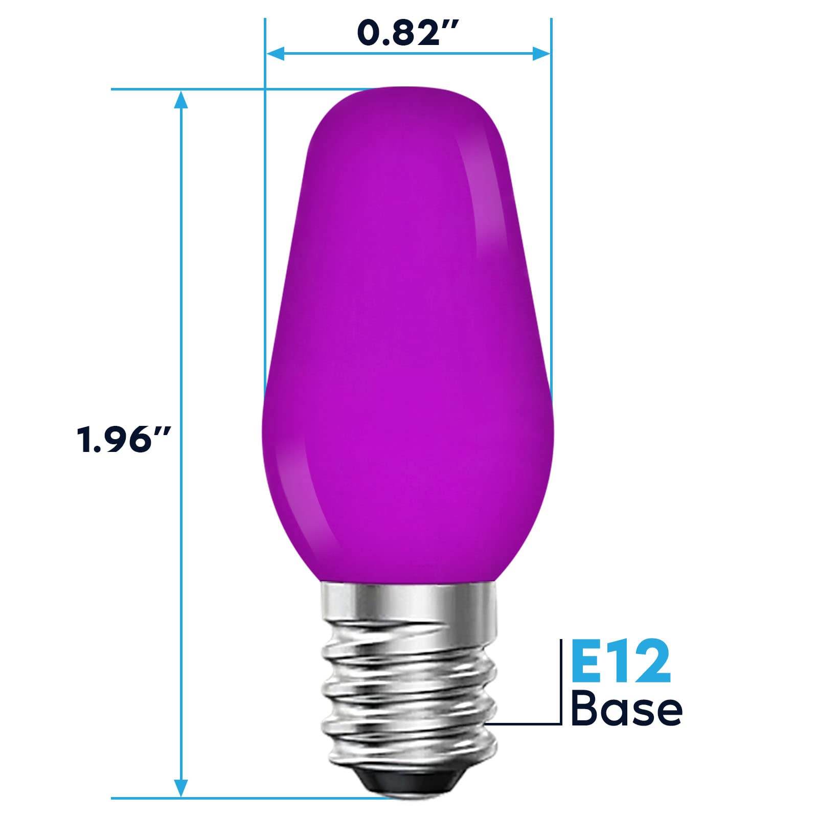 LUXRITE C7 LED Purple Light Bulbs, Shatterproof, E12 Base, 12 Count, Indoor/Outdoor, Model LR21751
