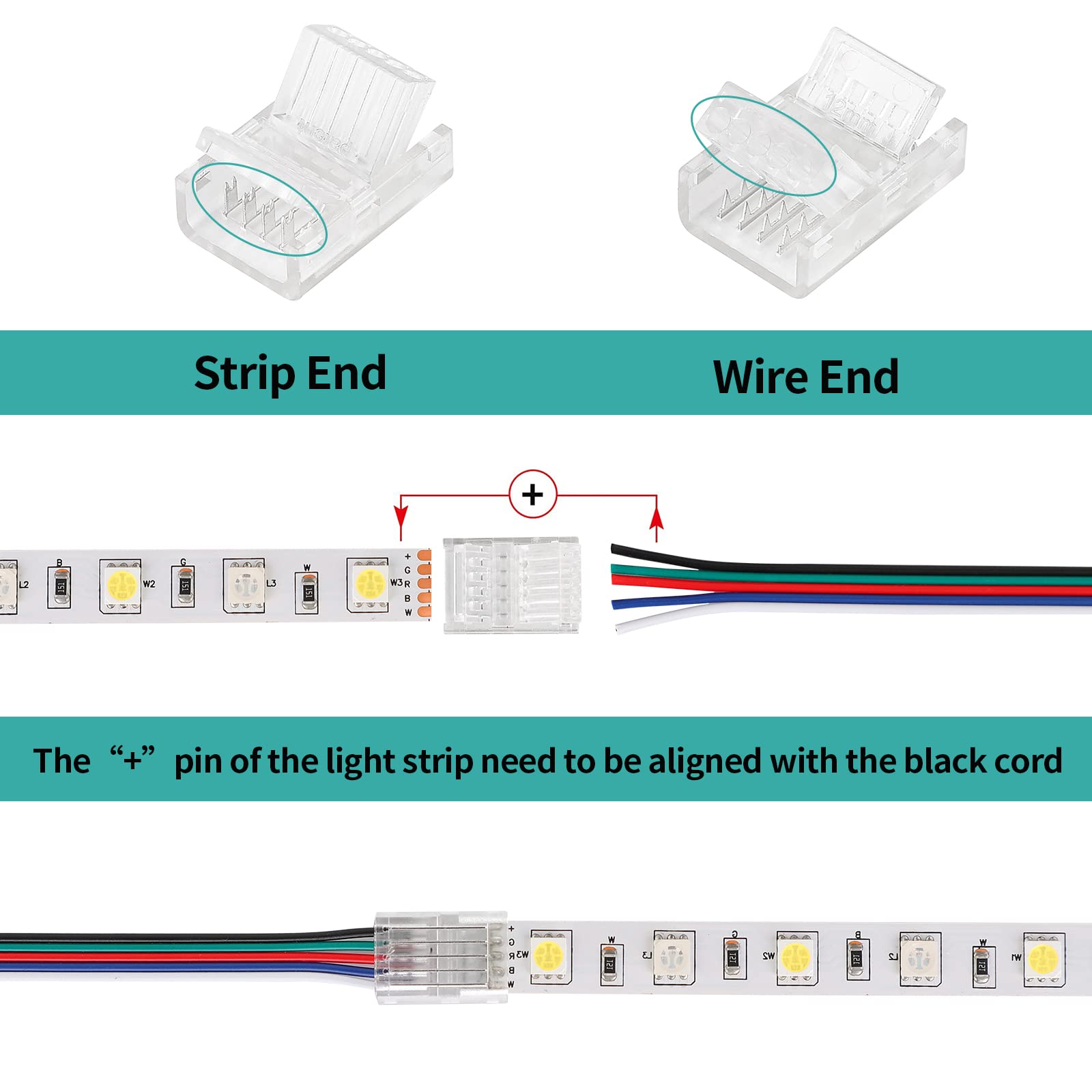 Homelylife 5 Pin Led Strip Connectors 12Mm Solderless 10 Pcs With 16.4Ft Extension Cable 5 Conductor For Waterproof Or Non-Water