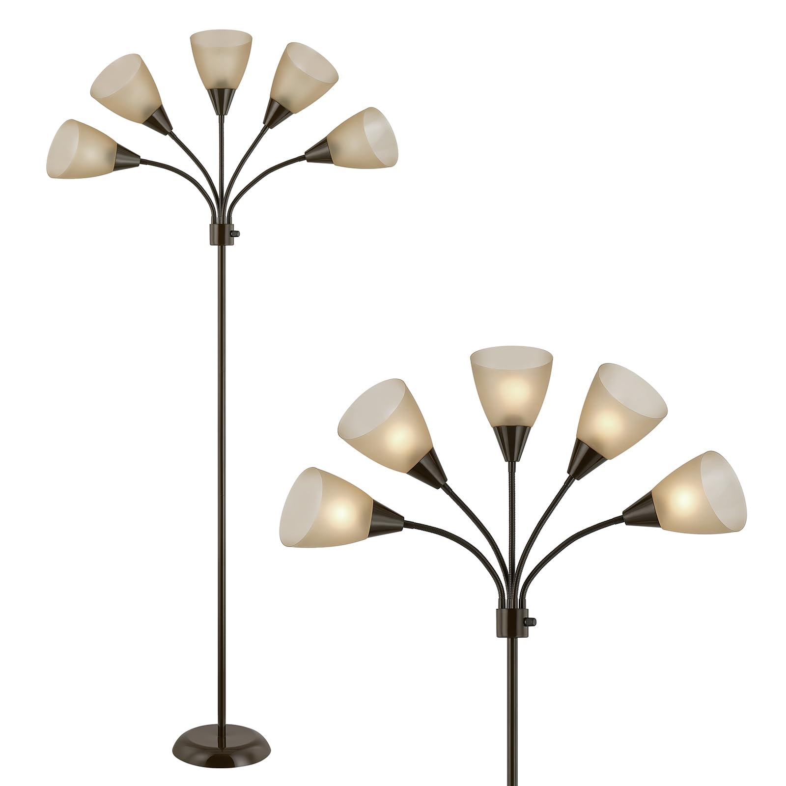 LTGSRC Medusa Modern Decor Floor Lamp, Multi Head Adjustable Gooseneck Bright Light for Reading, White Shades Tall Standing Tree