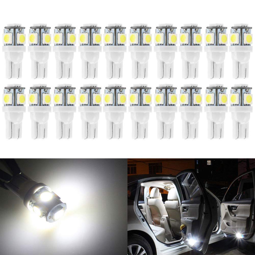 Blyilyb 20-Pack White Replacement Stock # 194 T10 168 2825 W5W 175 158 Bulb 5050 5 Smd Led Light 12V Car Interior Lighting For M