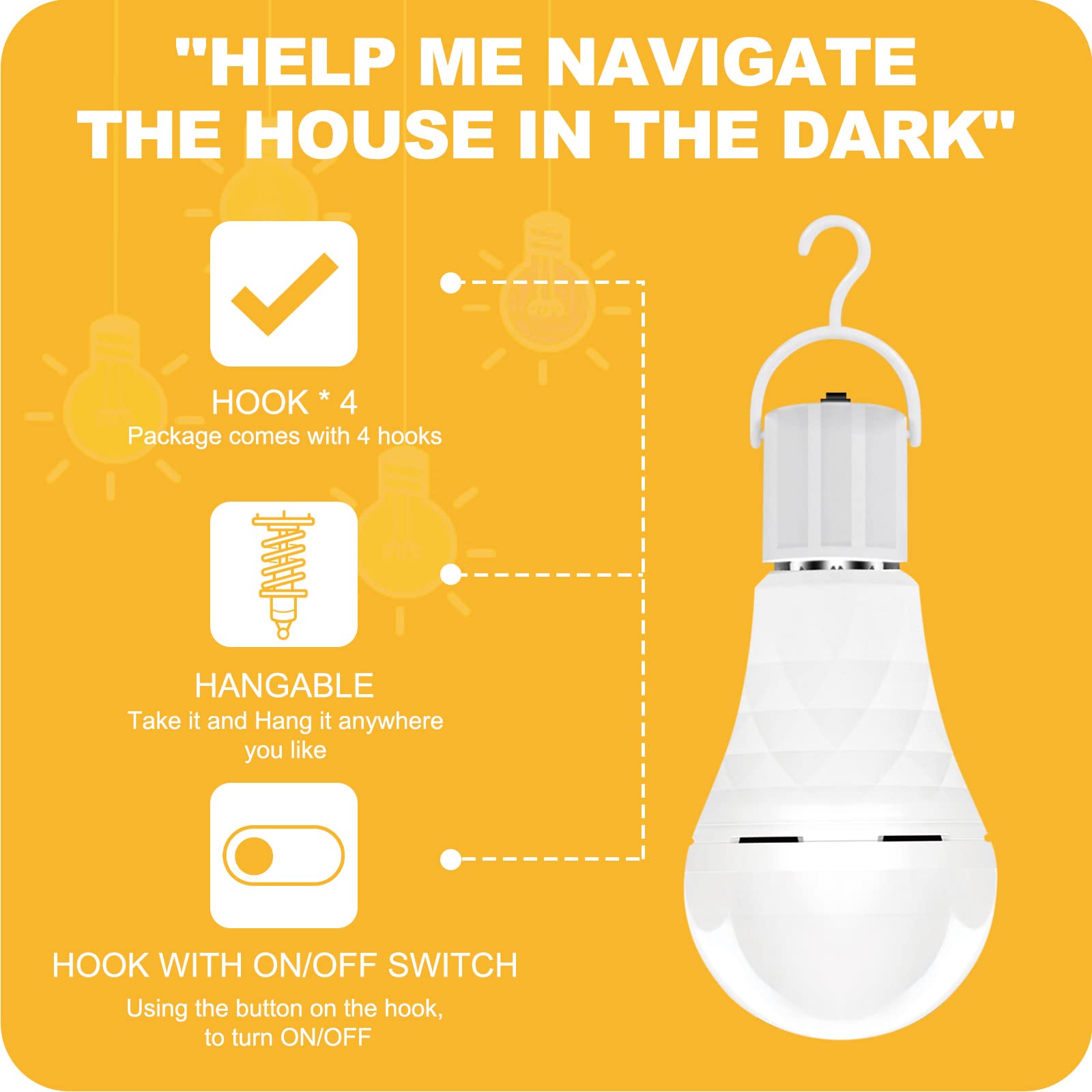 Neporal A19 Emergency Rechargeable Light Bulbs - 6 Pack, 12W LED, 5000K Daylight, E26, Battery Operated, White, Model QP15