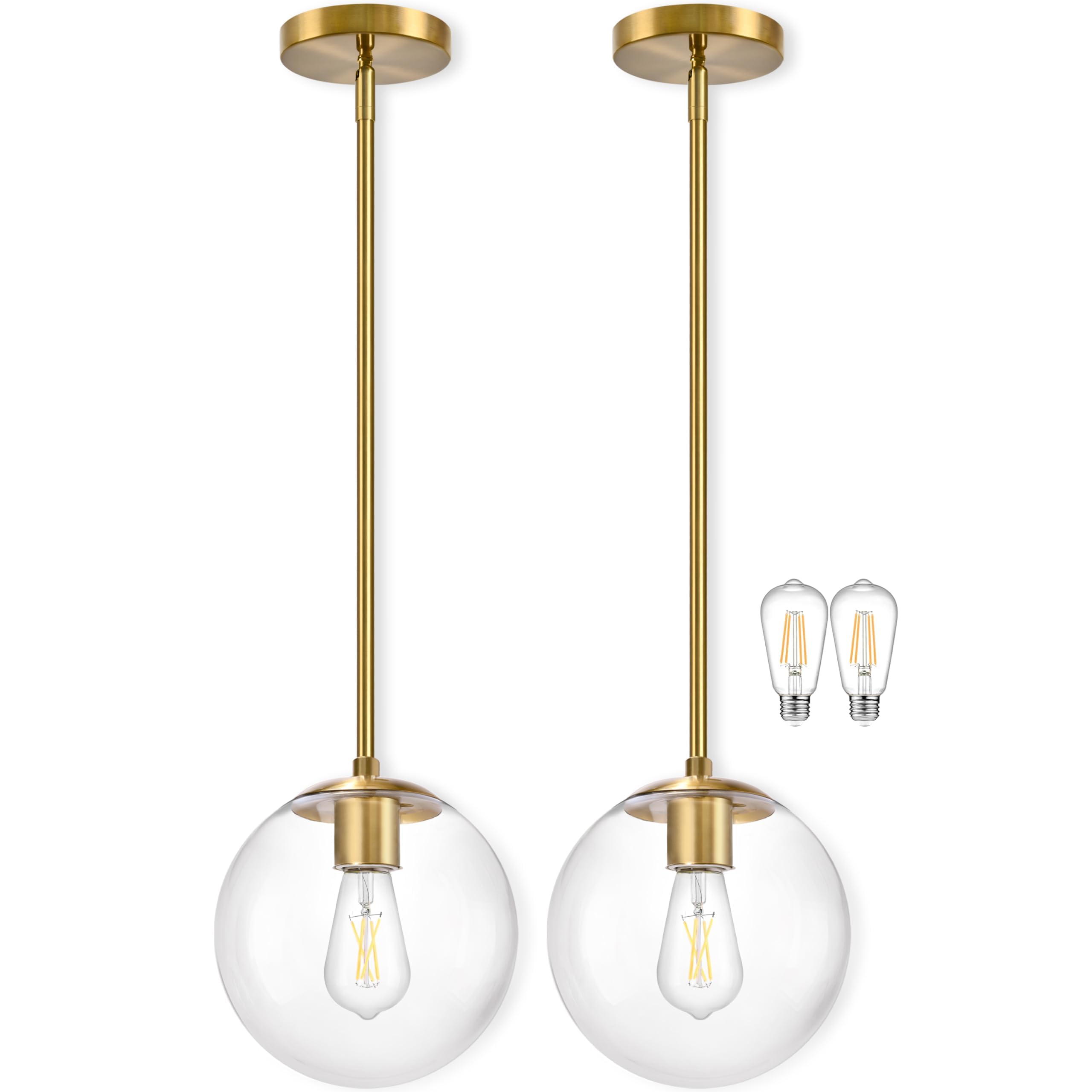 Bagood 10 Globe Pendant Light Gold 2 Pack Mid Century Pendant Light Globe Pendant Lights Kitchen Island Brushed Brass Finished w