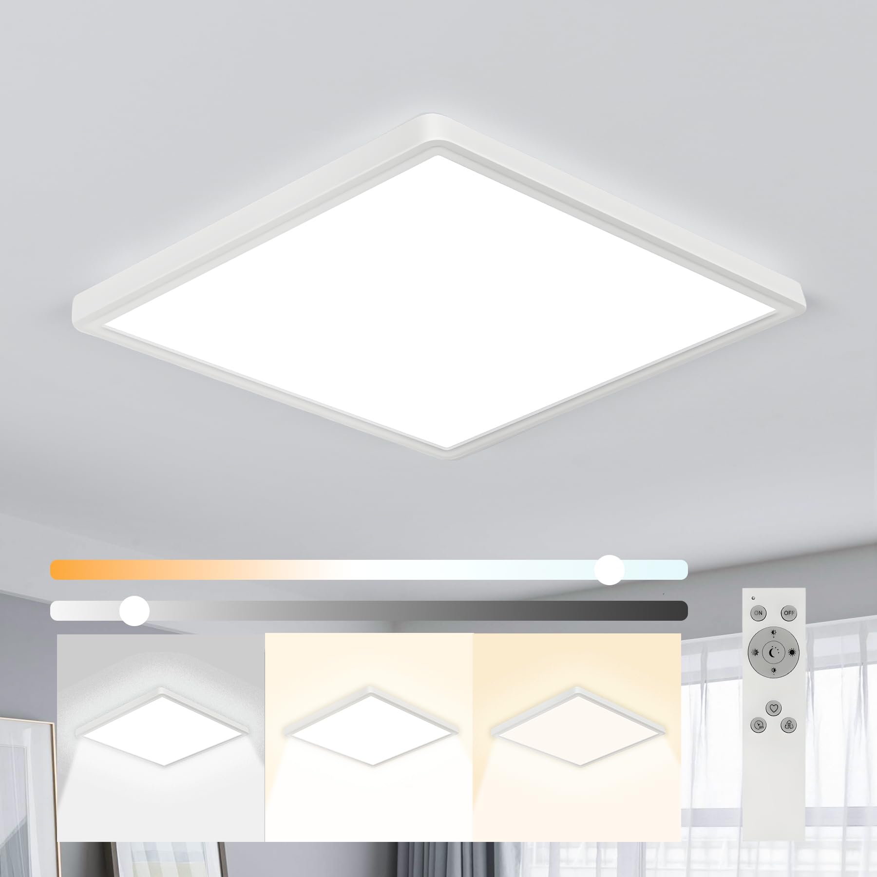 Tealight 12 Inch Dimmable Led Flush Mount Ceiling Light With Remote, 24W Full Cct Brightness Adjustable Square Led Ceiling Lamp,