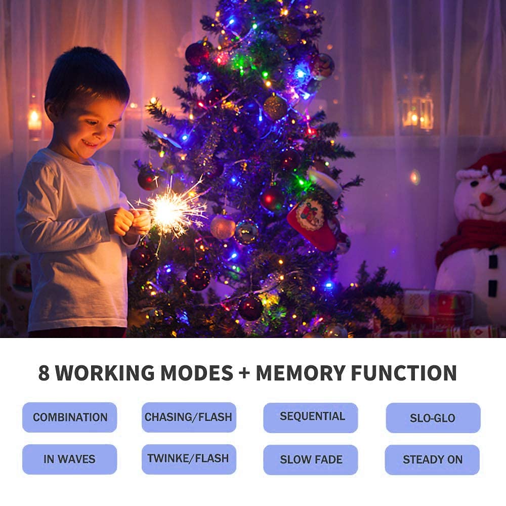 VTECHOLOGY 300 LED Christmas String Lights, Multicolor, Indoor/Outdoor, 8 Modes, UL Certified, Model QL300IE