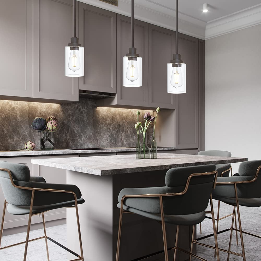 TODOLUZ Vintage Pendant Light - 1-Light Oil Rubbed Bronze Chandelier with Clear Glass Shade for Kitchen Island, Model 732688371393
