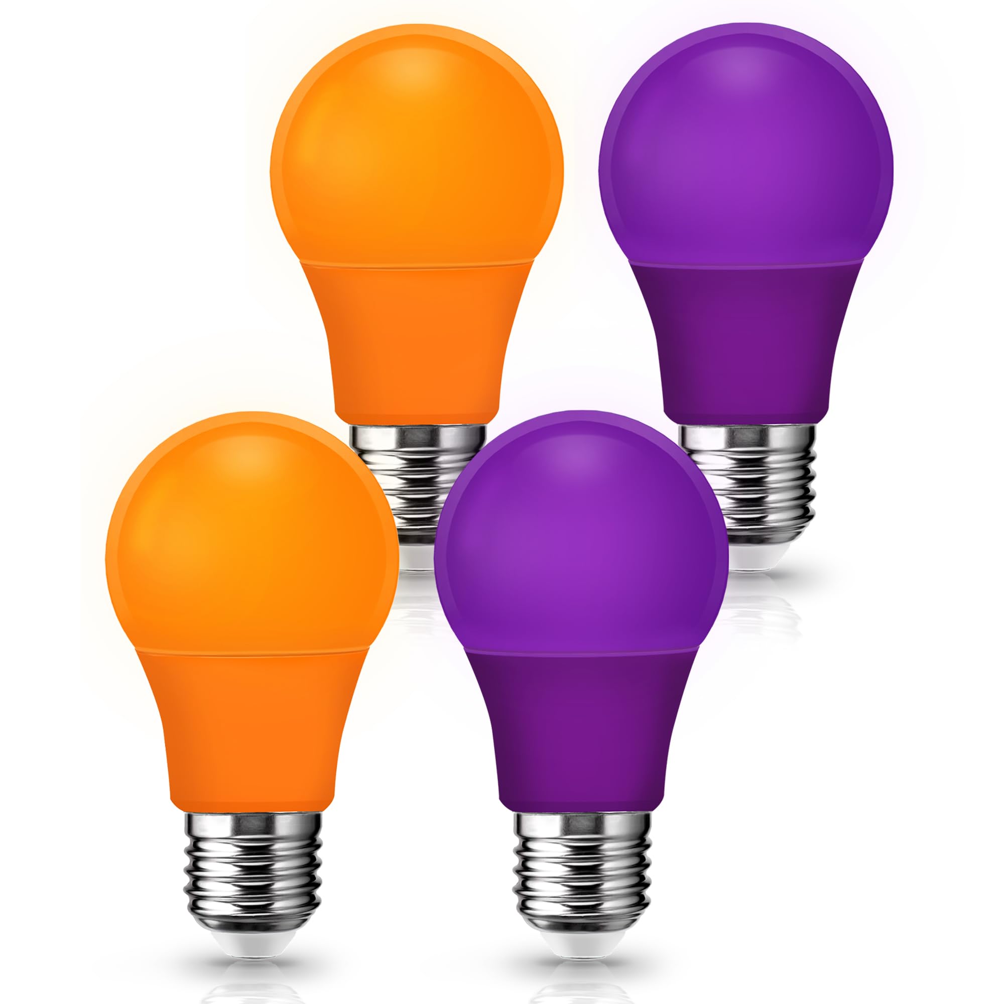 Flaspar 4 Pack Halloween Light Bulb  Led A19 Orange Purple Light Bulbs  Led Orange Light 9W (60W Equivalent) E26 Base Colored Light Bulbs For Halloween Party Decoration  Holiday Lighting Non-Dimmable