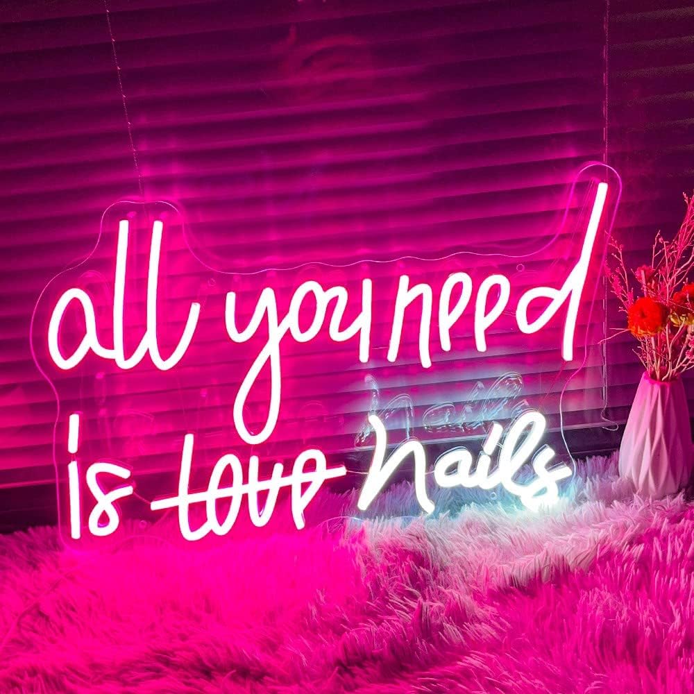 WLHOPE Neon Sign - Pink LED for Bedroom, Home Bar, Girls Room, Model LL-nails