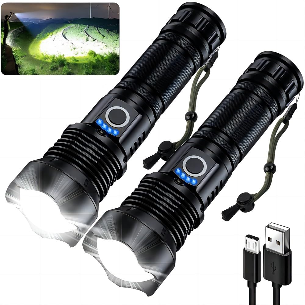 MILAOSHU Rechargeable Flashlights 990,000 High Lumens - 2 Pack, Super Bright 12 Hours Long Life LED Flashlight with 5 Modes, Hig
