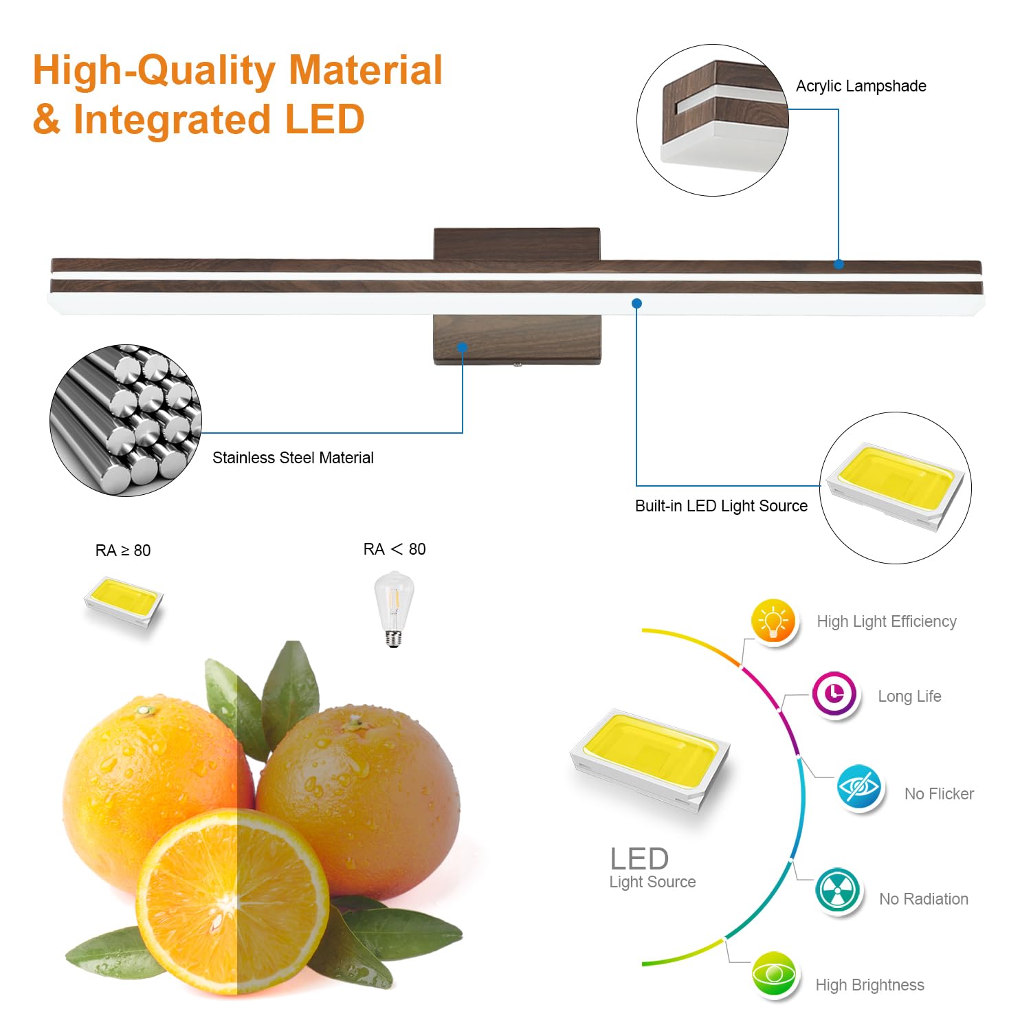 Sinerise 32-Inch Led Modern Bathroom Vanity Light Bar  Brown Modern Acrylic Bathroom Wall Lighting Fixtures Over Mirror (Cool White 6000K)