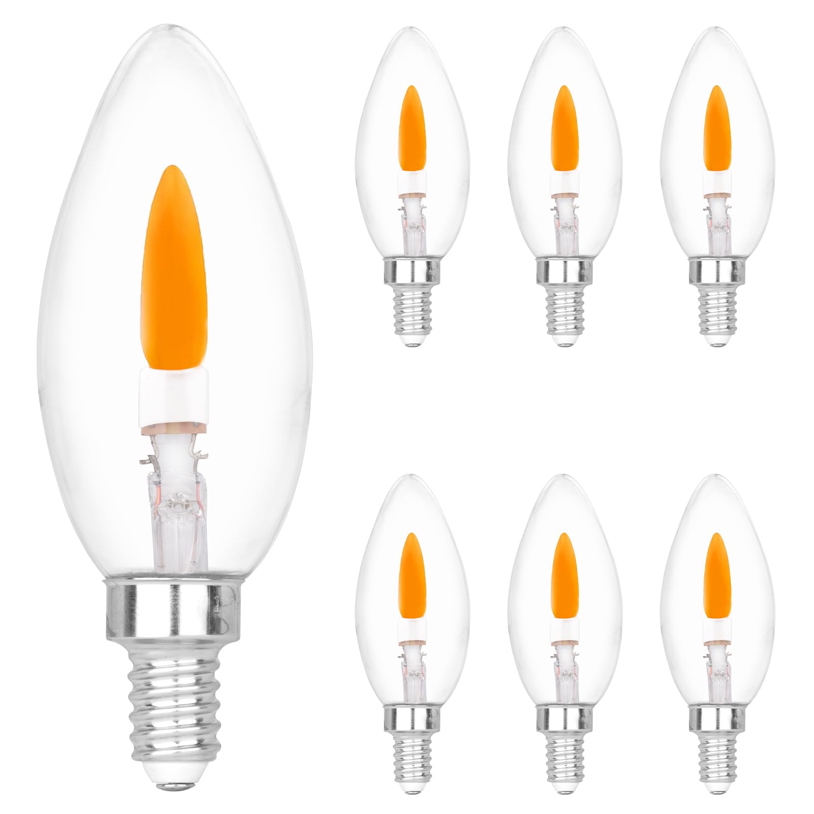 Flicker Flame Light Bulb Flame Tip Halloween Chandelier Flickering Light Bulbs Christmas Replacement Orange Glow Bulbs Crystal Clear Candle Bulb for E12 Chandelier Base (Clear, c35e12(6pack))