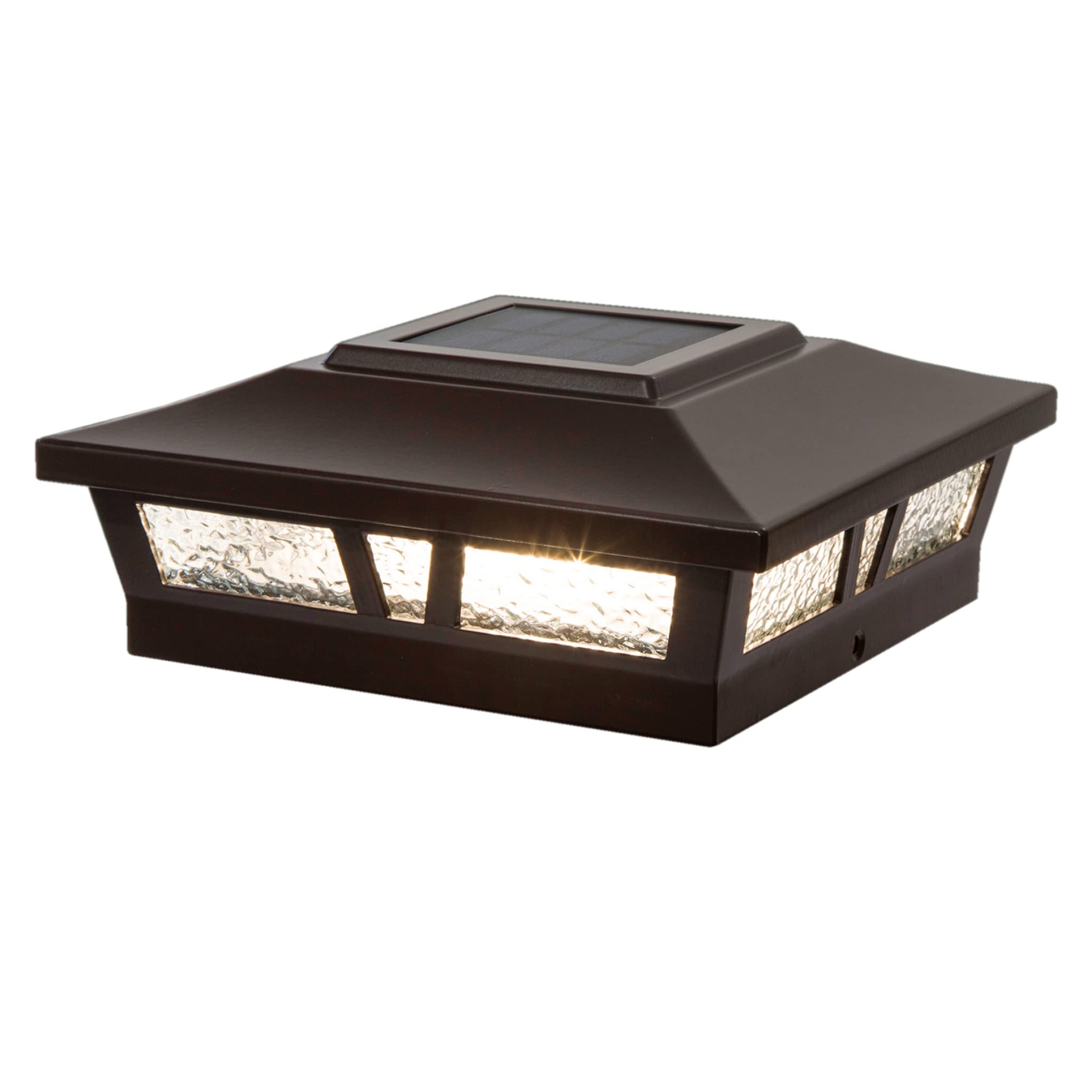 Classy Caps SLX772C 6x6 Brown Aluminum Oxford Solar Post Cap - High-Performance Solar Lighting, 2 LEDs, Durable Cast Aluminum, D