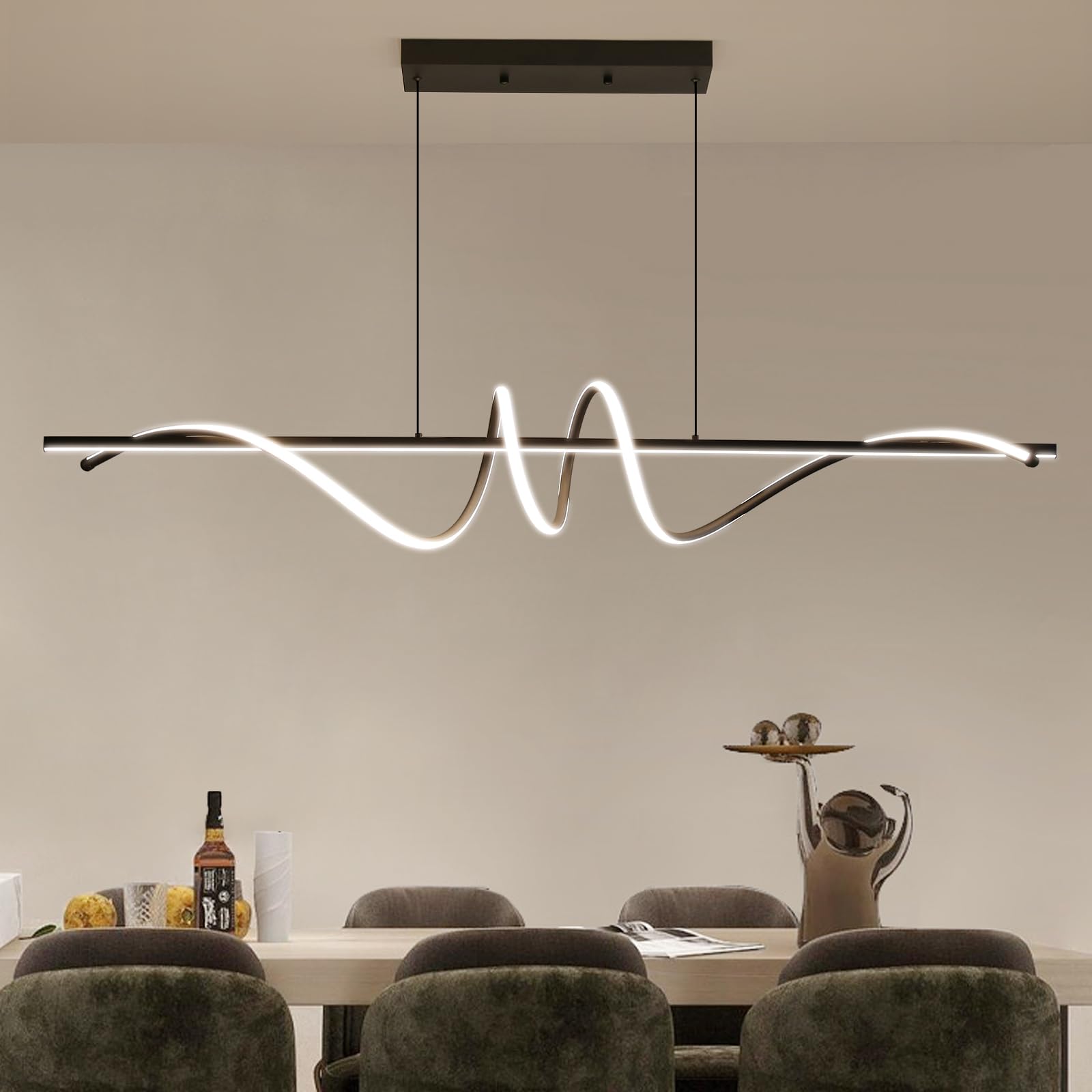Matven Modern Chandelier - Dimmable LED Pendant Light, 39IN Acrylic, for Living Room, Dining Room, Kitchen, Bedroom