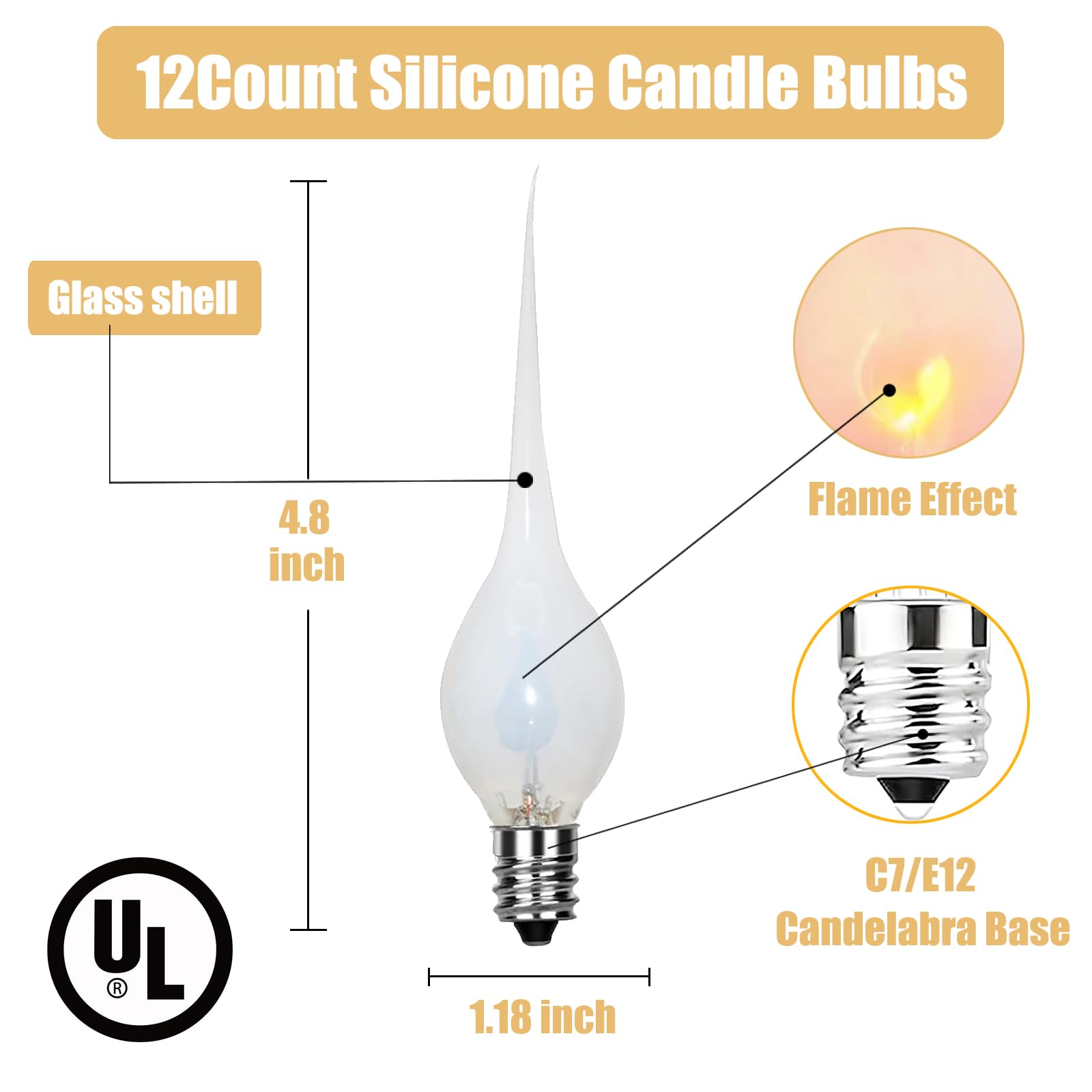 Sunsgne Silicone Dipped Flickering Flame Candle Light Bulbs, 1 Watt Christmas Decorative Replacement Bulbs For Chandelier Electr