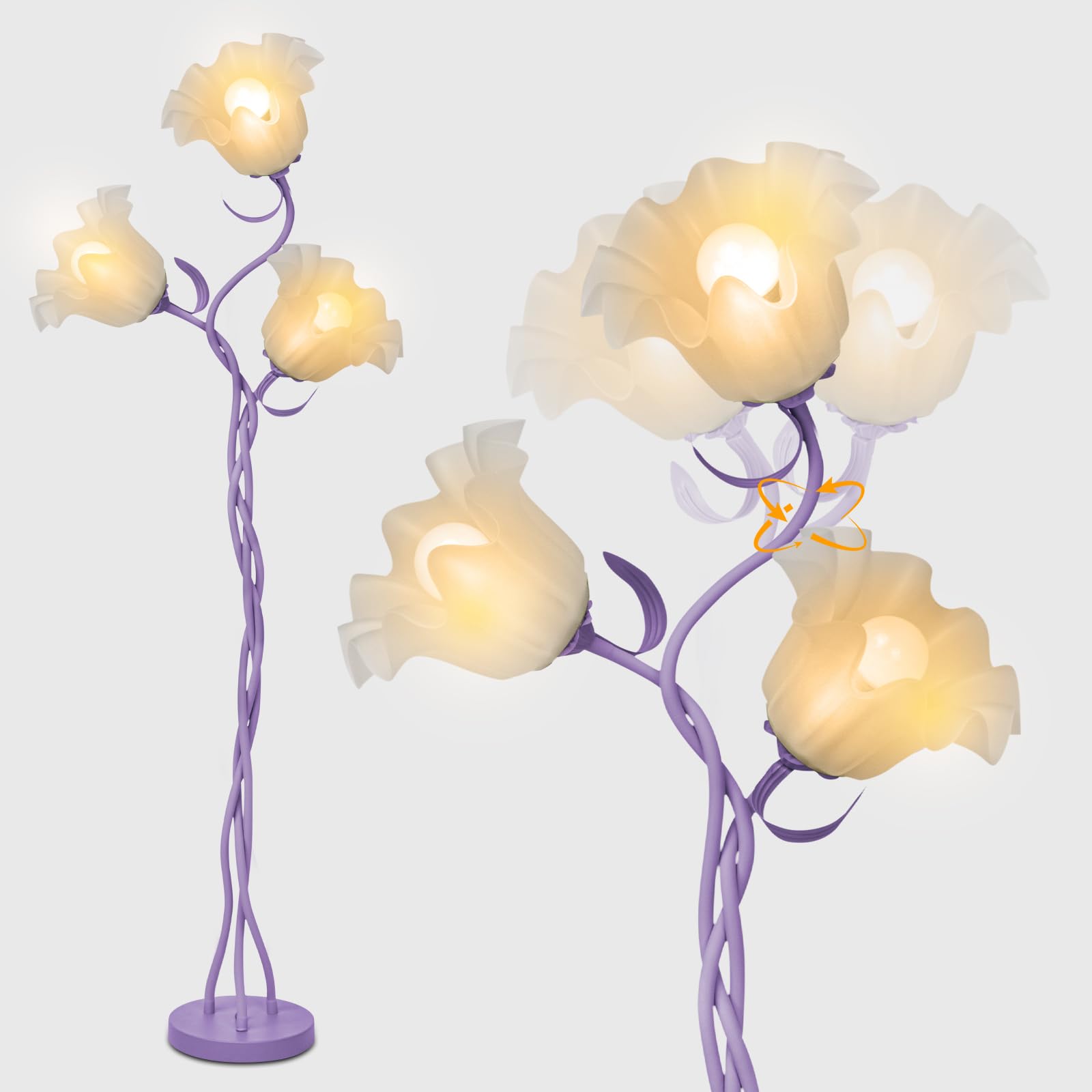 Fuzzbopn Flower Floor Lamp For Living Room, Tall Cute Reading Lamp With Flexible Neck Shaft For Bedroom Decor, Modern Corner Flo