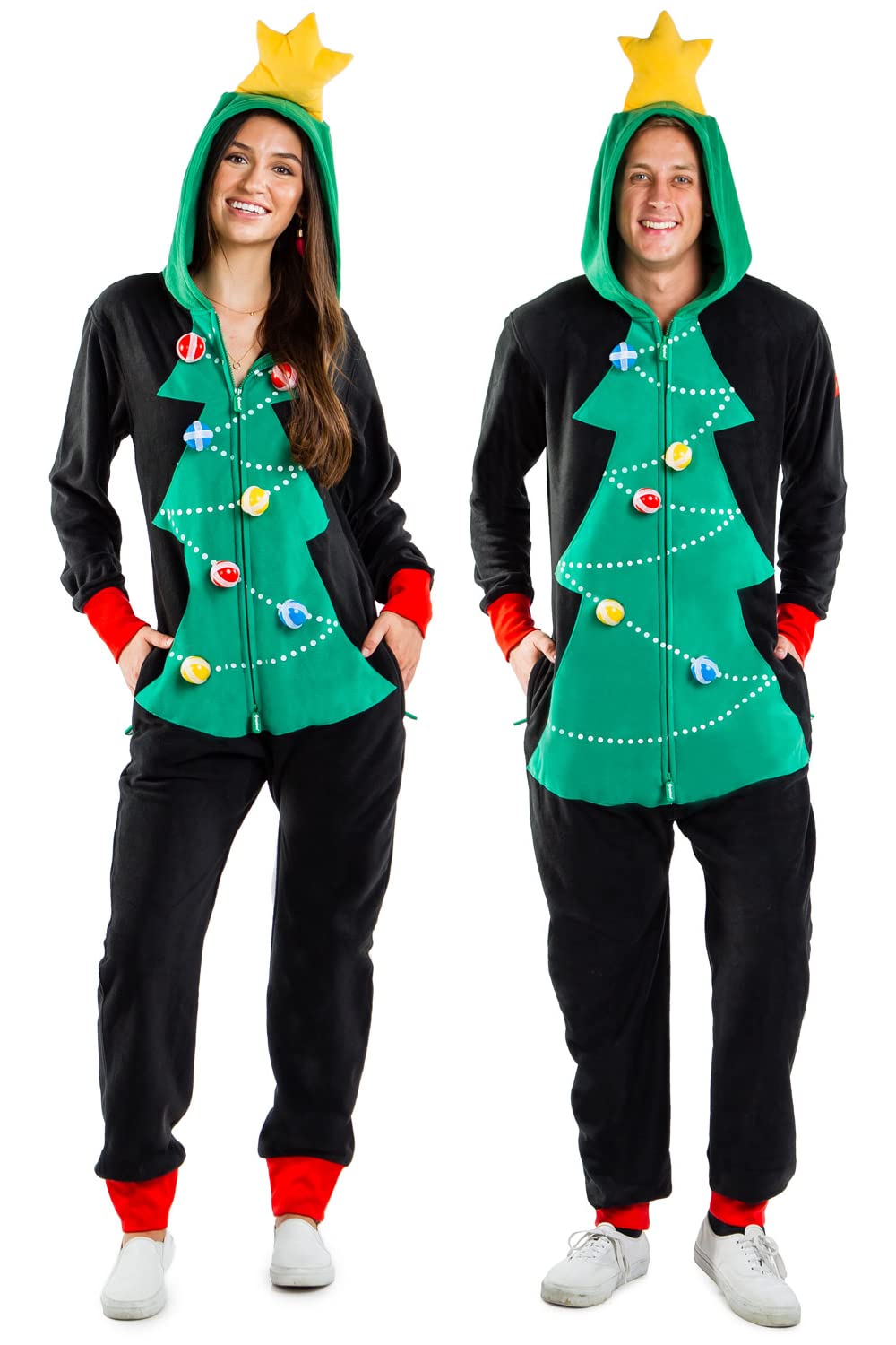 Tipsy Elves Womens Cozy Christmas Tree Toss Game Jumpsuit - Funny Christmas Tree Game Cozy Onesie: M