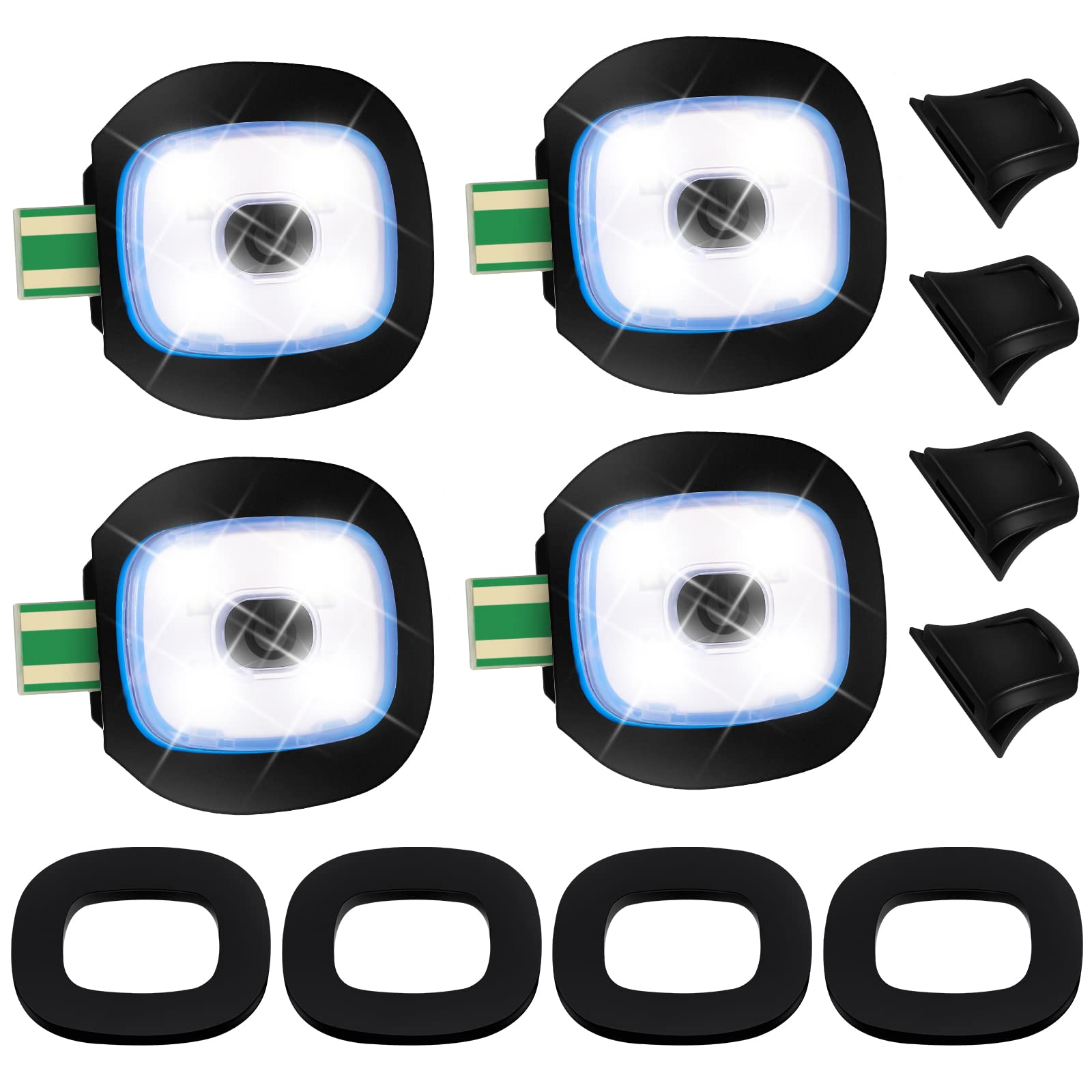 Mudder LED USB Rechargeable Beanie Light, Rubber, Black, Model CL-Mudder-424663, 4 Pack, DIY Hand-Free Headlight for Men and Women