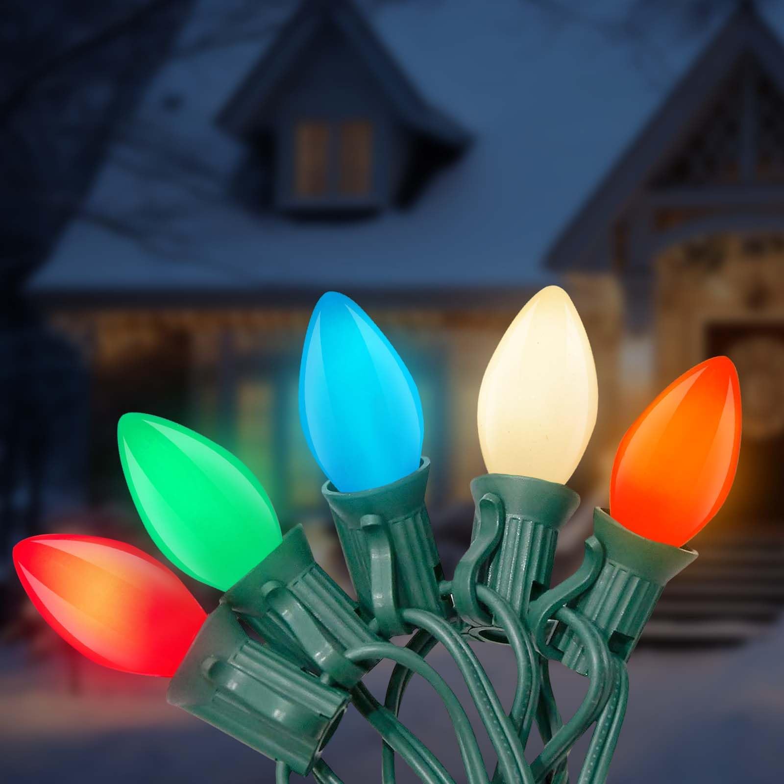 Romasaty C7 Led Multicolor Christmas Lights  25Ft C7 Vintage Christmas Lights With 27 Led Multicolor Glass Bulbs  Outdoor String Lights For Xmas Tree Home Yard Patio Decor  Green Wire