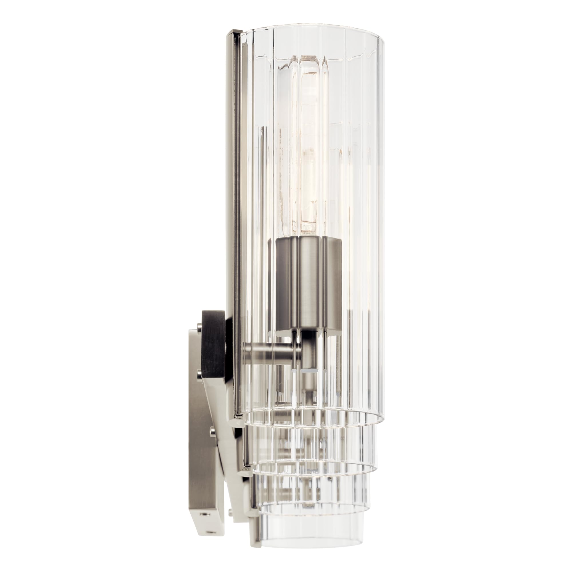 Kichler Jemsa 4 Light Vanity, Modern Light With Clear Fluted Glass In Brushed Nickel For Bathroom Or Powder Room (9.75'' X 32'')