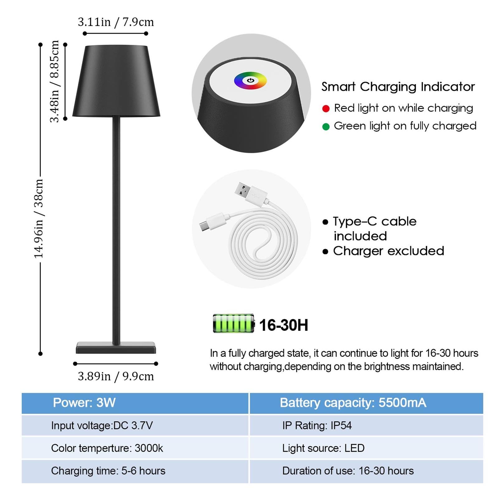 2 Pack Led Cordless Table Lamp With Rgb & Stepless Dimming Rechargeable Battery Desk Lamp 3W 5500Mah Battery Operated With Moder
