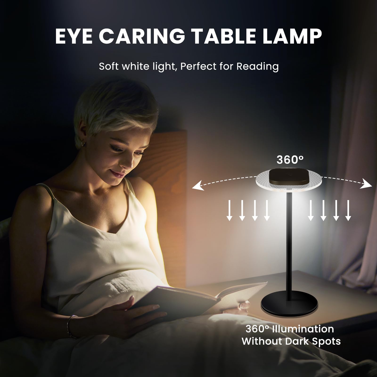 LOFTEK Cordless Table Lamps Set of 2, Rechargeable, 55 Hrs Battery Life, Touch Dimming, Portable, Black, Model CL-TD03