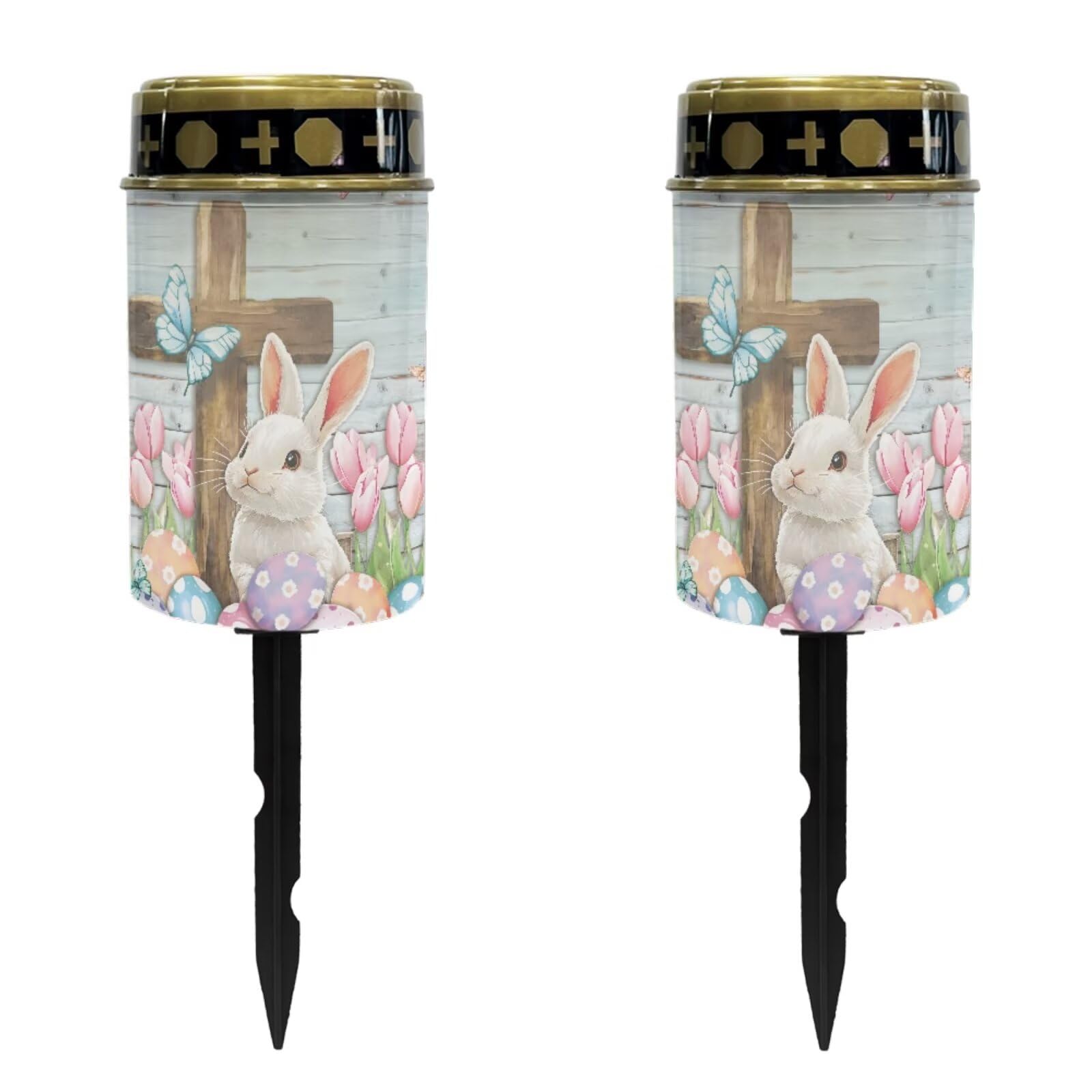 Luarisgur Rabbit Cross Cemetery Lights for Grave Easter Solar Waterproof Decorative Solar Lights Outdoor Garden Pet Graves Outdo