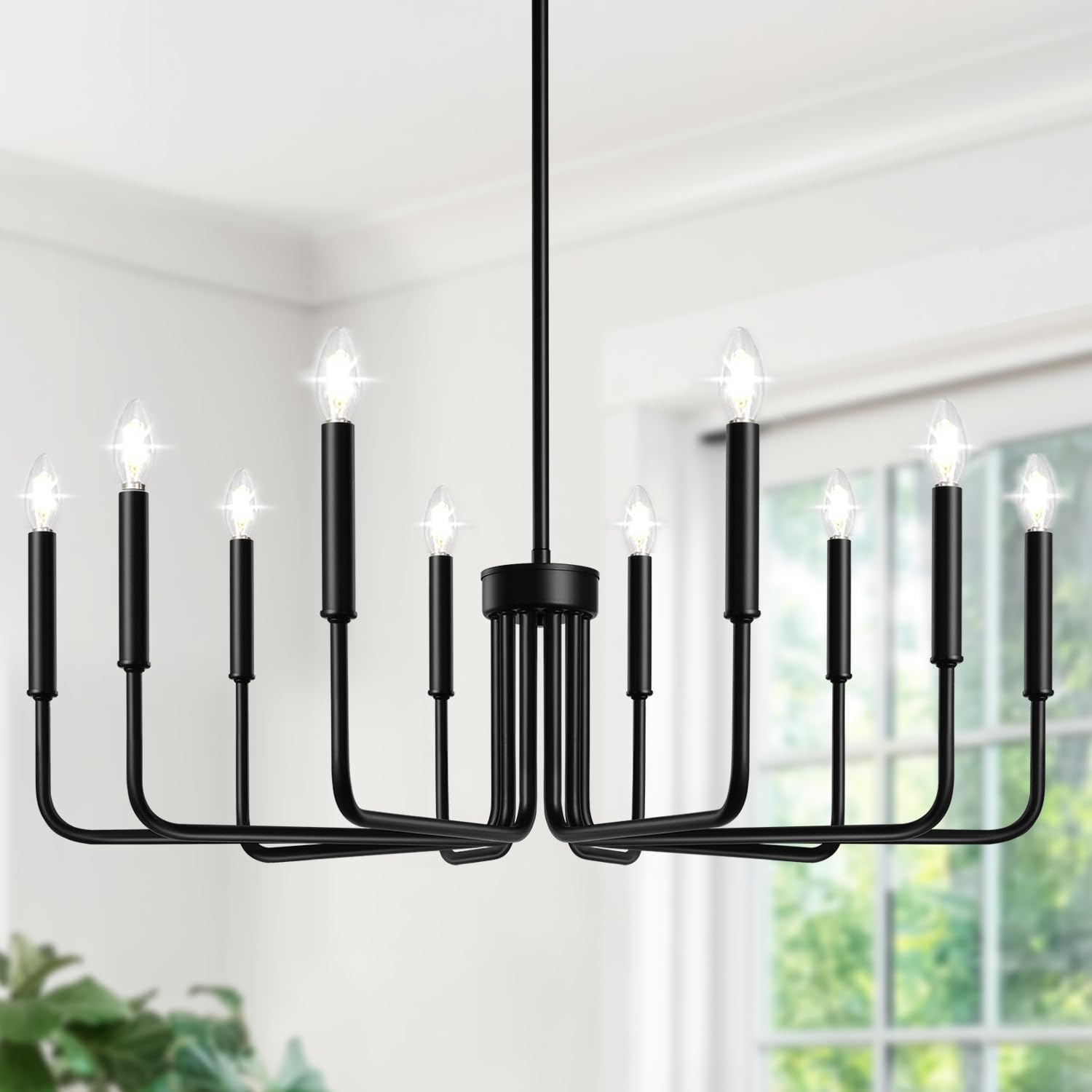 Lynnoland Black 10-Light Chandelier, Farmhouse Chandelier for Dining Room Lighting Fixtures Hanging, Vintage Candle Pendant Ligh