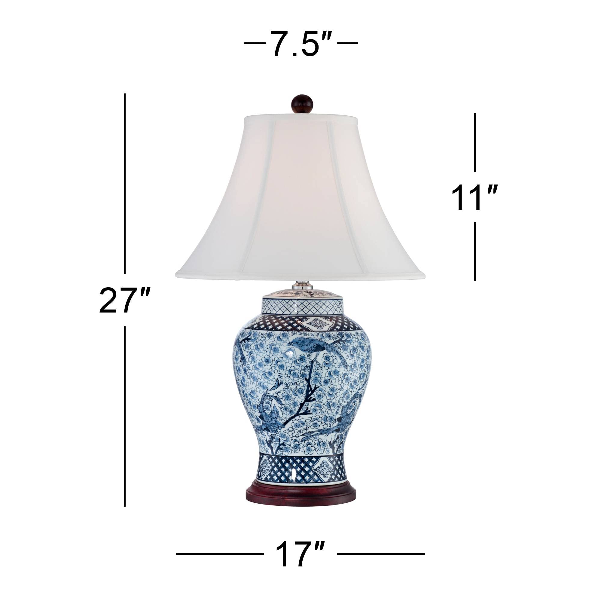 Barnes And Ivy Shonna Traditional Asian Style Jar Table Lamp With Usb Charging Port 27'' Tall Blue White Floral Porcelain Flared