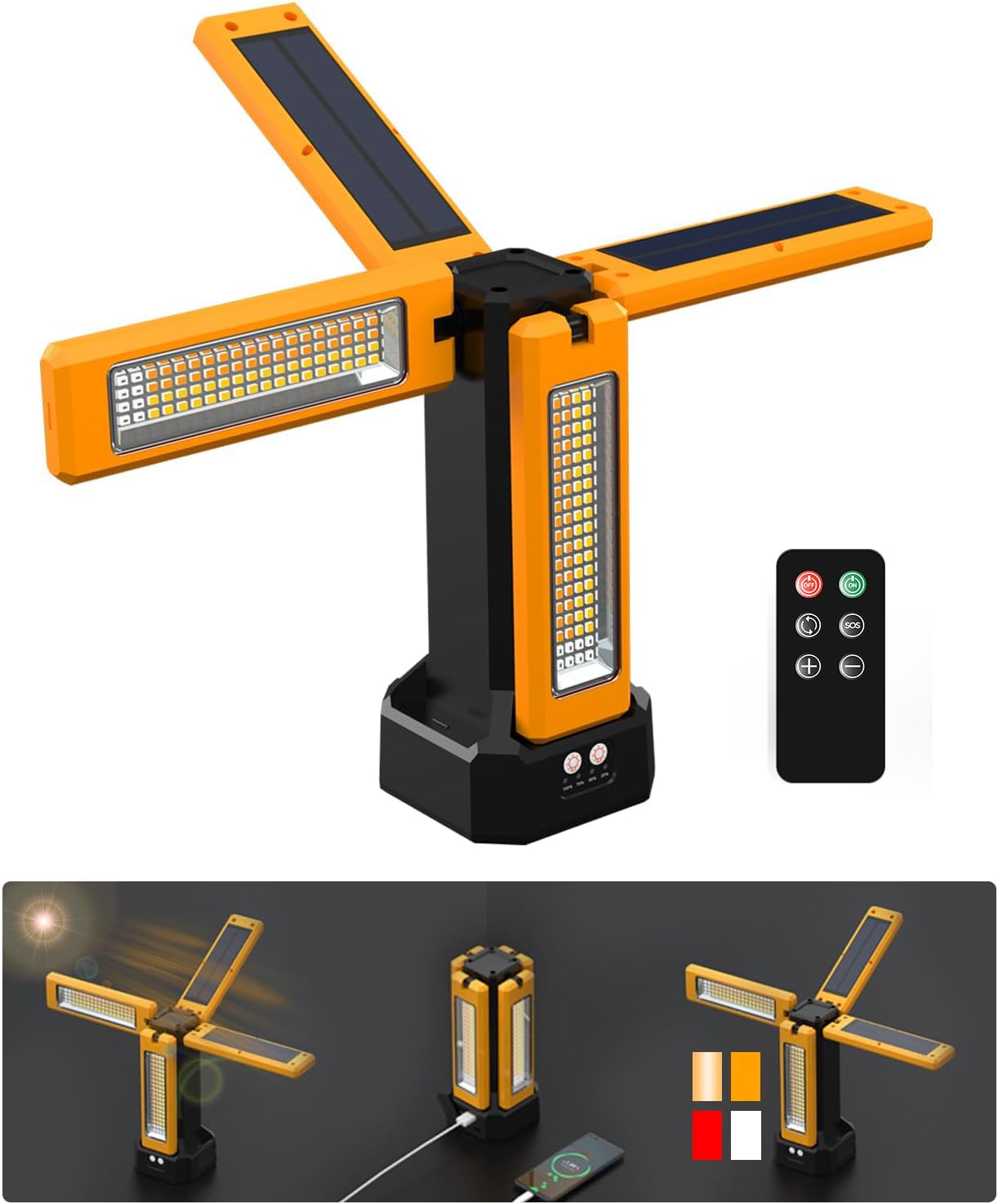 Iodoo 13200Mah Rechargeable Solar Work Light With Folding Stand Support And Portable Carrying Bag, 8000 Lumen Stepless Dimmable, 4 Lighting Modes, White/Warm/Warm White (No Tripod)