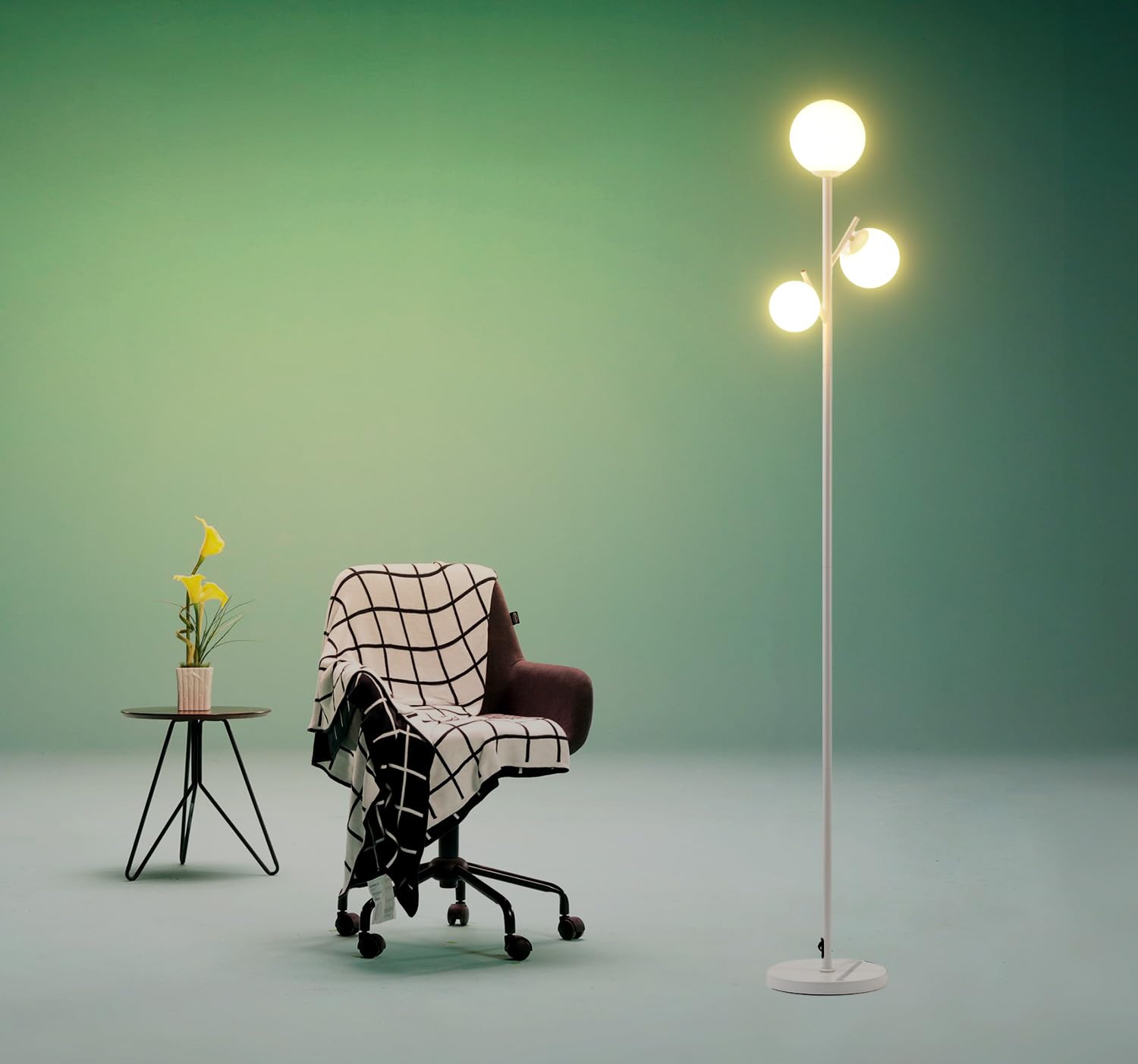 Fiqevs White Mid Century Floor Lamp - 3 Globe Led Tree Lamp For Living Room & Office