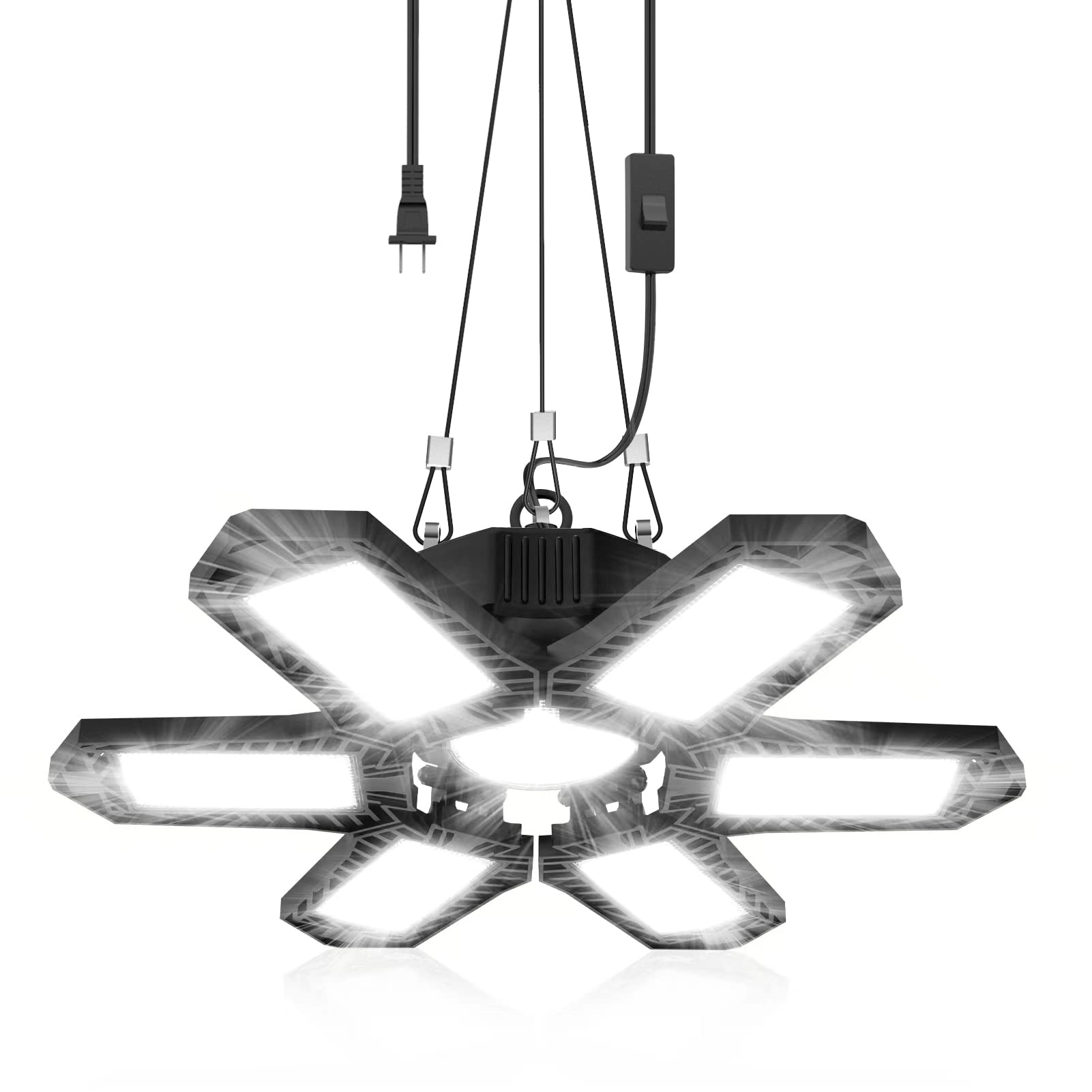 SEOBIOG Garage Light, 200W 20000LM LED, 6500K, 9.84ft Power Cord, Built-in ON/OFF Switch, Black