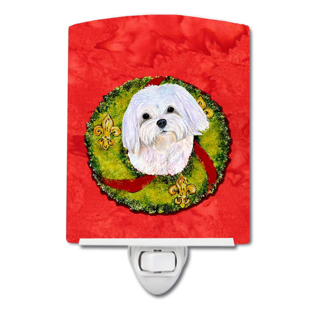 Carolines Treasures Ceramic Night Light, Maltese Christmas Wreath, UL-Certified, 6x4x3in