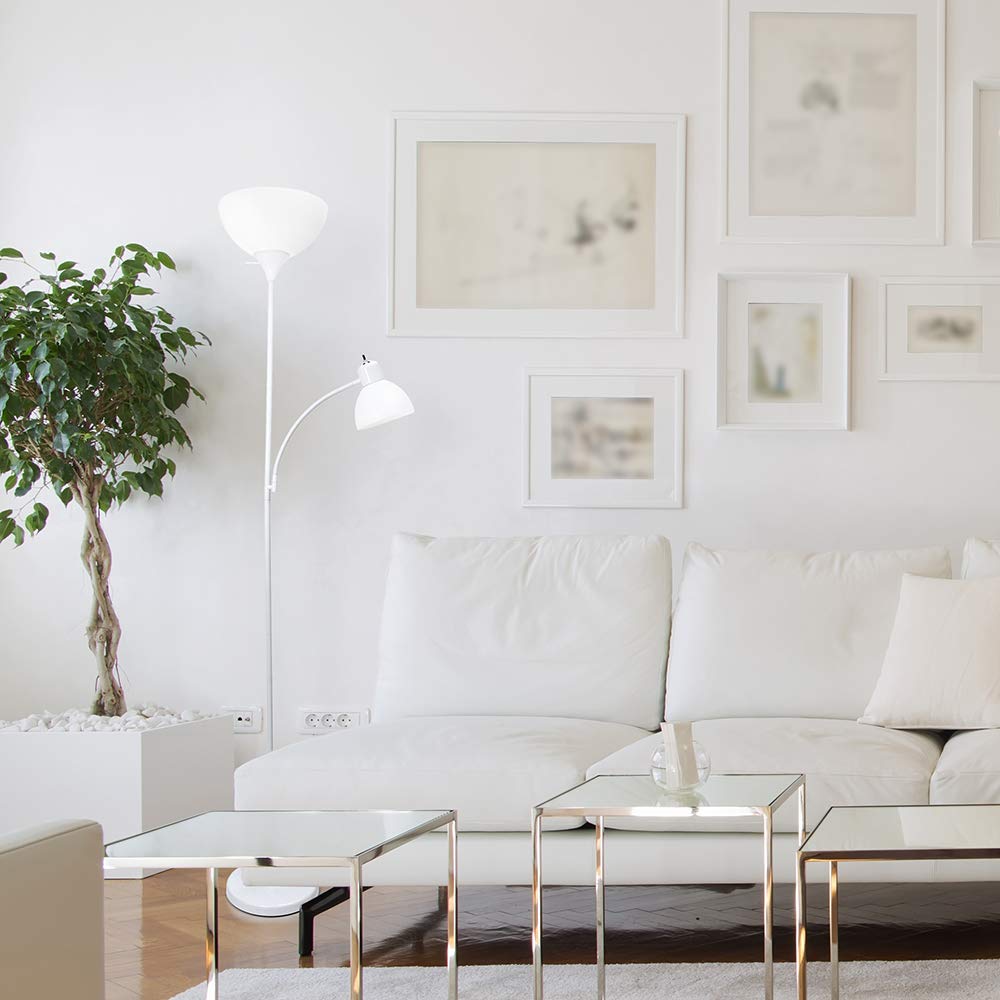 Simple Designs Lf2000-Wht Mother-Daughter Floor Lamp With Reading Light, White