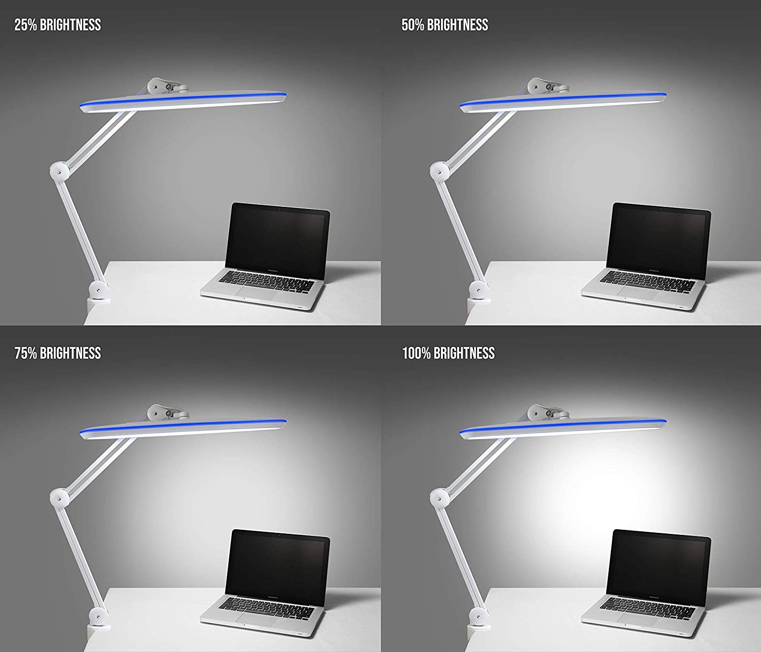Neatfi LED Task Lamp, 2200 Lumens, 24W, 4-Level Brightness, 23 Inches, White, Model 9503LED, Adjustable Clamp, Eye-Caring