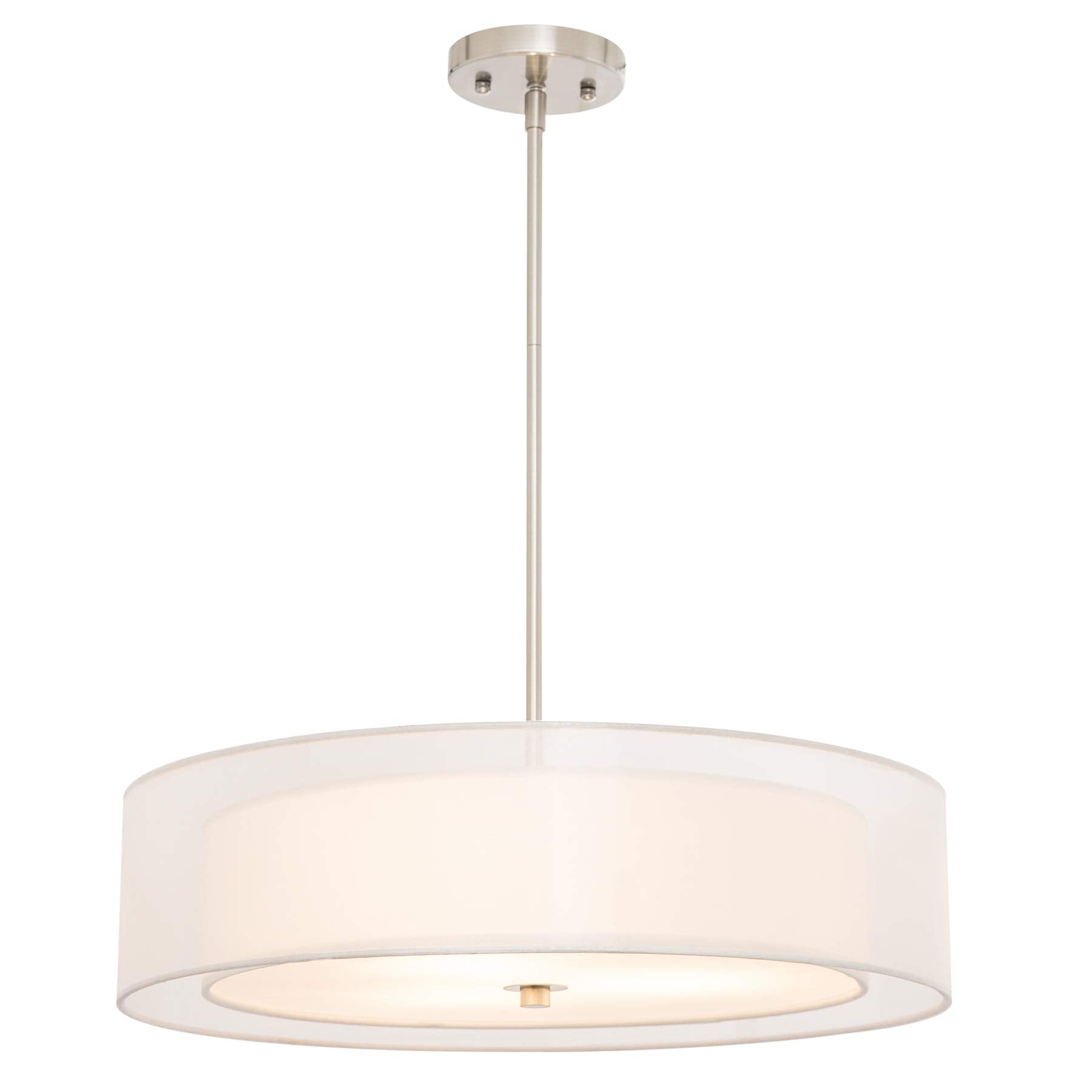 VONLUCE 3-Light Drum Chandelier, 20in Pendant Light Fixture, Fabric Shade, Brushed Nickel, Model HCF-1310-BZ