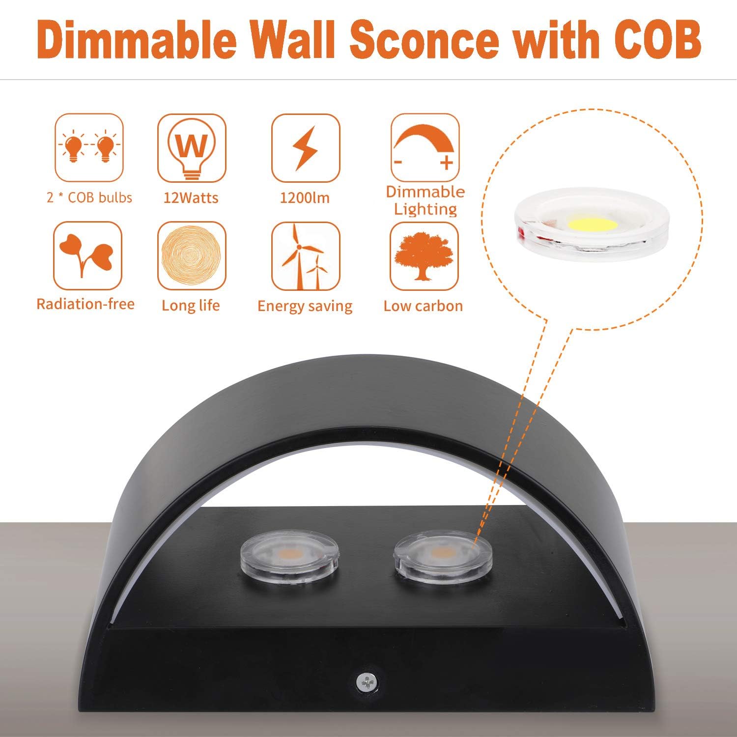 Lightess LED Wall Sconce - Indoor Dimmable 12W Lighting for Hallway, 7.87inx4.72inx3.93in, Black-Warm White