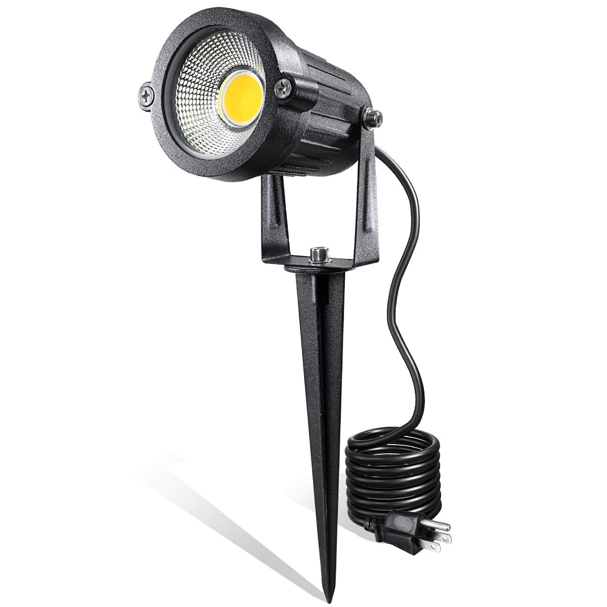LEACOCO LED Landscape Lights, 5W 120V AC Outdoor Spotlight, IP65 Waterproof, Aluminum, Pack of 1, Warm White