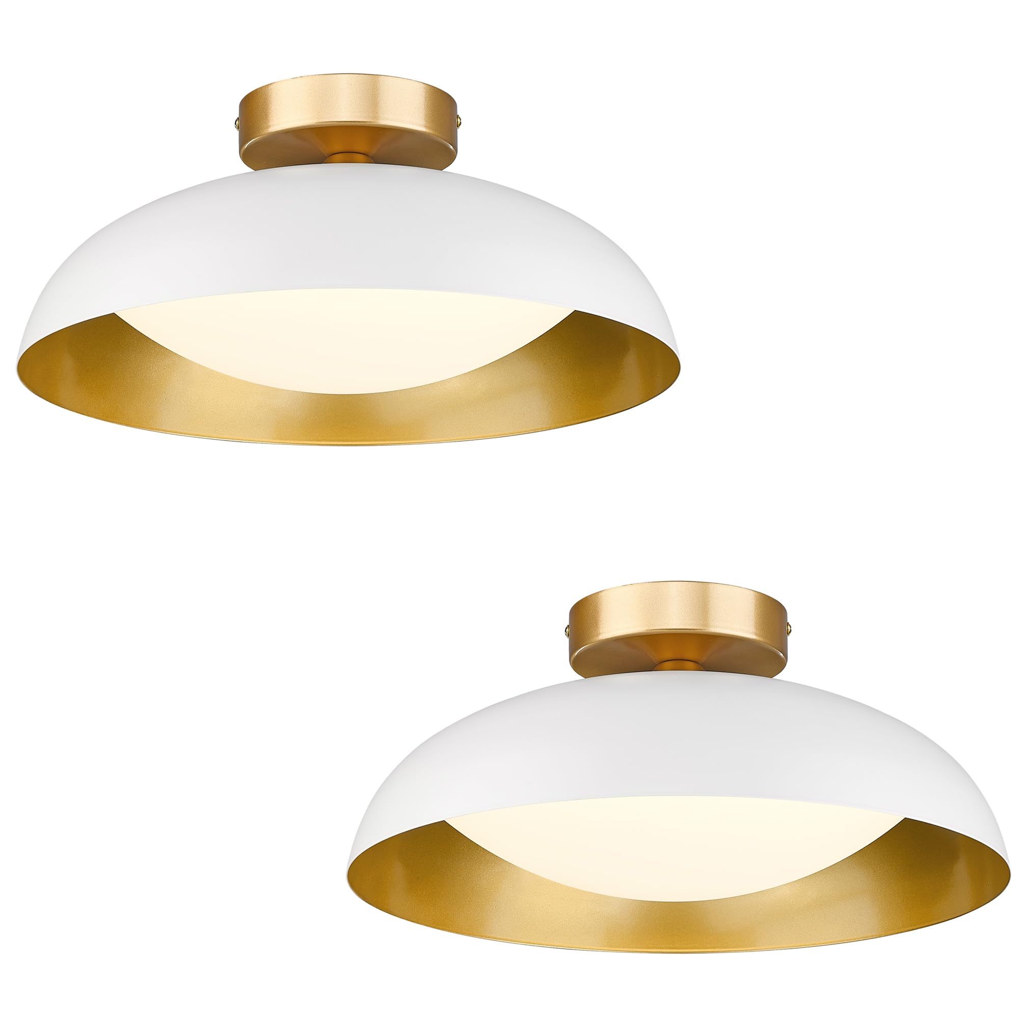 kudos LED Flush Mount Ceiling Light, 2 Pack 16 Inch Ceiling Lights, 24W 2400Lm White and Gold Flush Mount Light Fixtures for Kitchen, Hallway, Bathroom, 5CCT Adjustable, KDCL02-WT-2PK