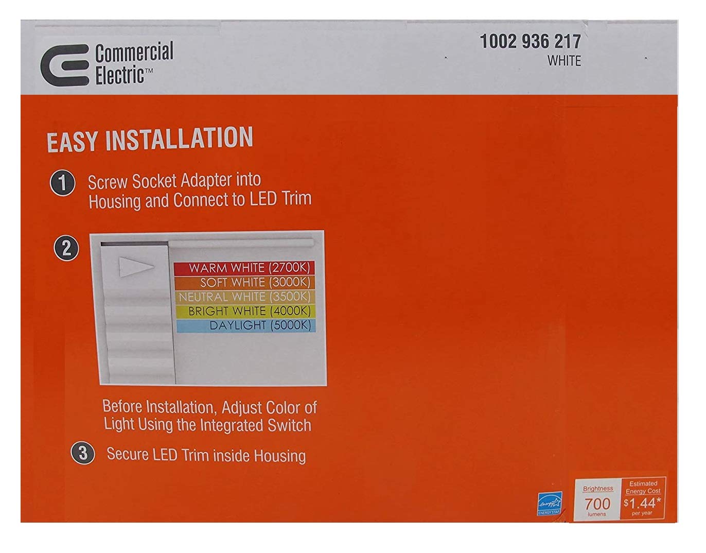 Commercial Electric 5/6" LED Recessed Trim Downlight, 8 Pack, Energy Star, Color Changing, White, Model 682131525289