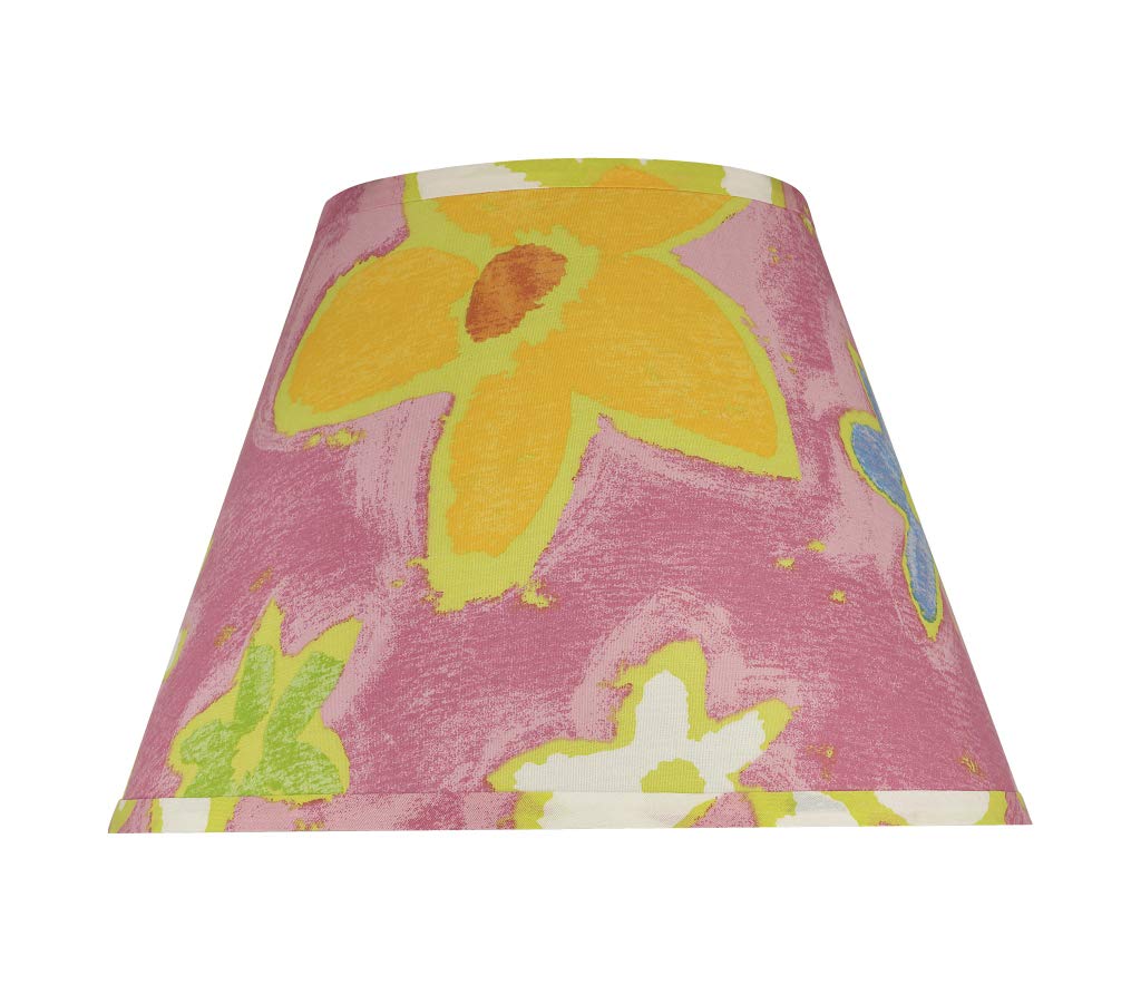 Aspen Creative Transitional Empire Lamp Shade, 7in Top x 13in Bottom x 9.5in Slant Height, Pink Flowers, Model 32187A, Tetoron Cotton