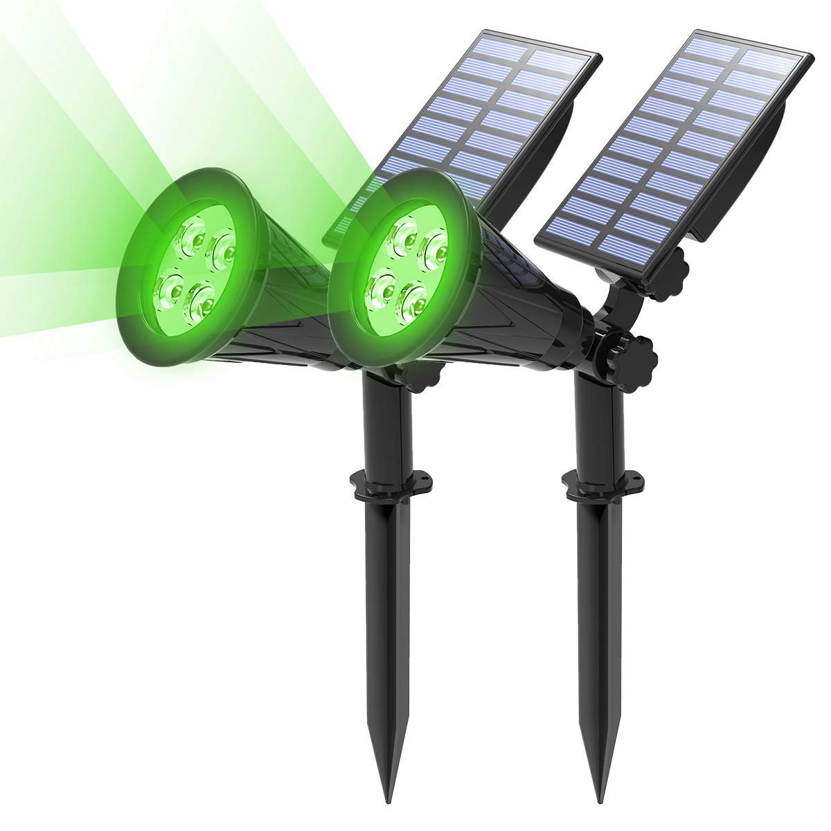 T-Sun Green Solar Spotlights, Green Solar Lights Outdoor, Auto-On/Off 180°Angle Adjustable Solar Lights For Tree, Patio, Yard, Garden, Driveway, Pool Area (Green-2Pack)
