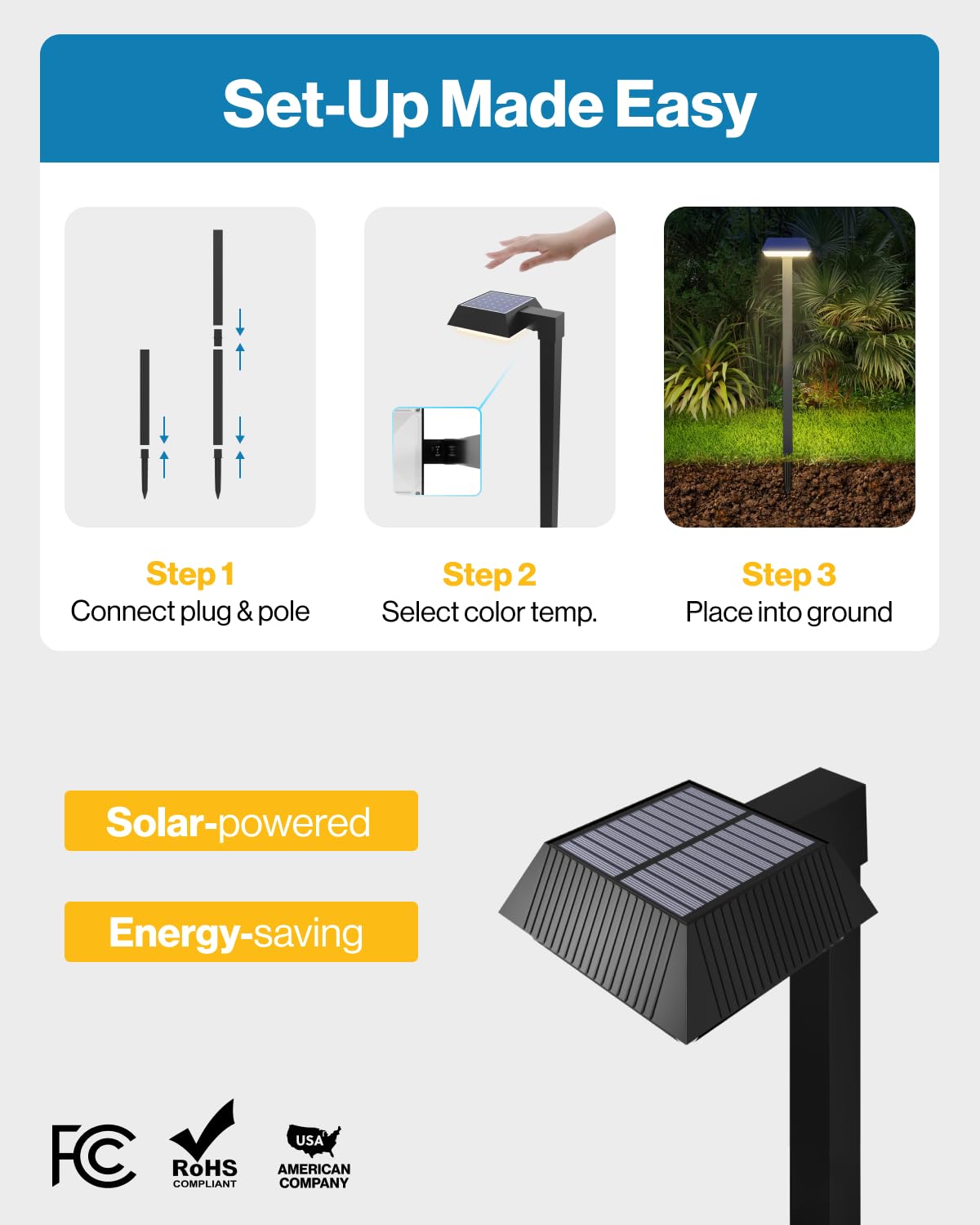 Sunco Lighting Solar Path Lights, 2W, 100 Lumens, 3CCT (3000K/5000K/7000K), Waterproof, Model GD_BC2_SR