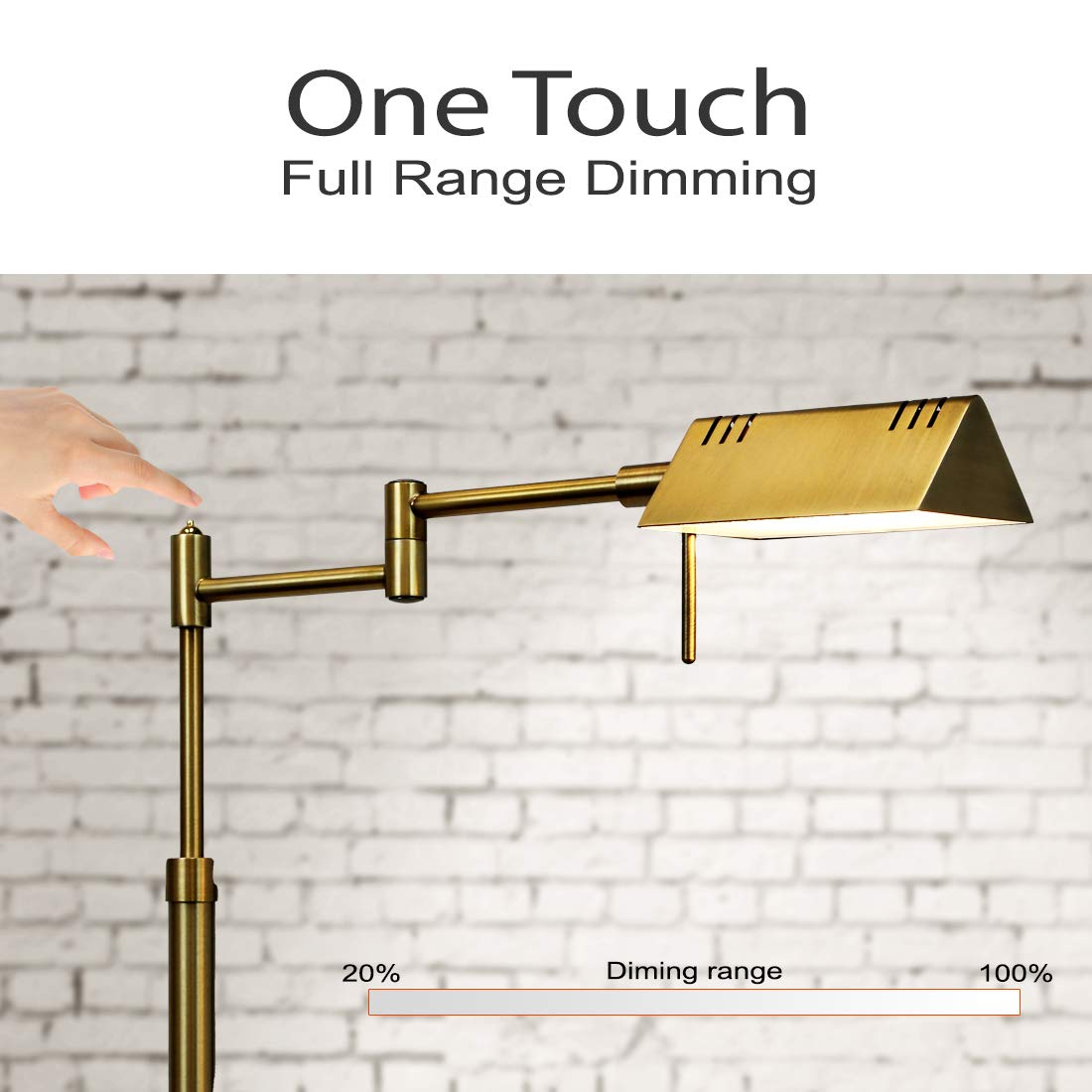 O'Bright Dimmable LED Pharmacy Floor Lamp, 12W, Antique Brass, Adjustable Height, Model OB-FL05D, Perfect for Reading and Crafts