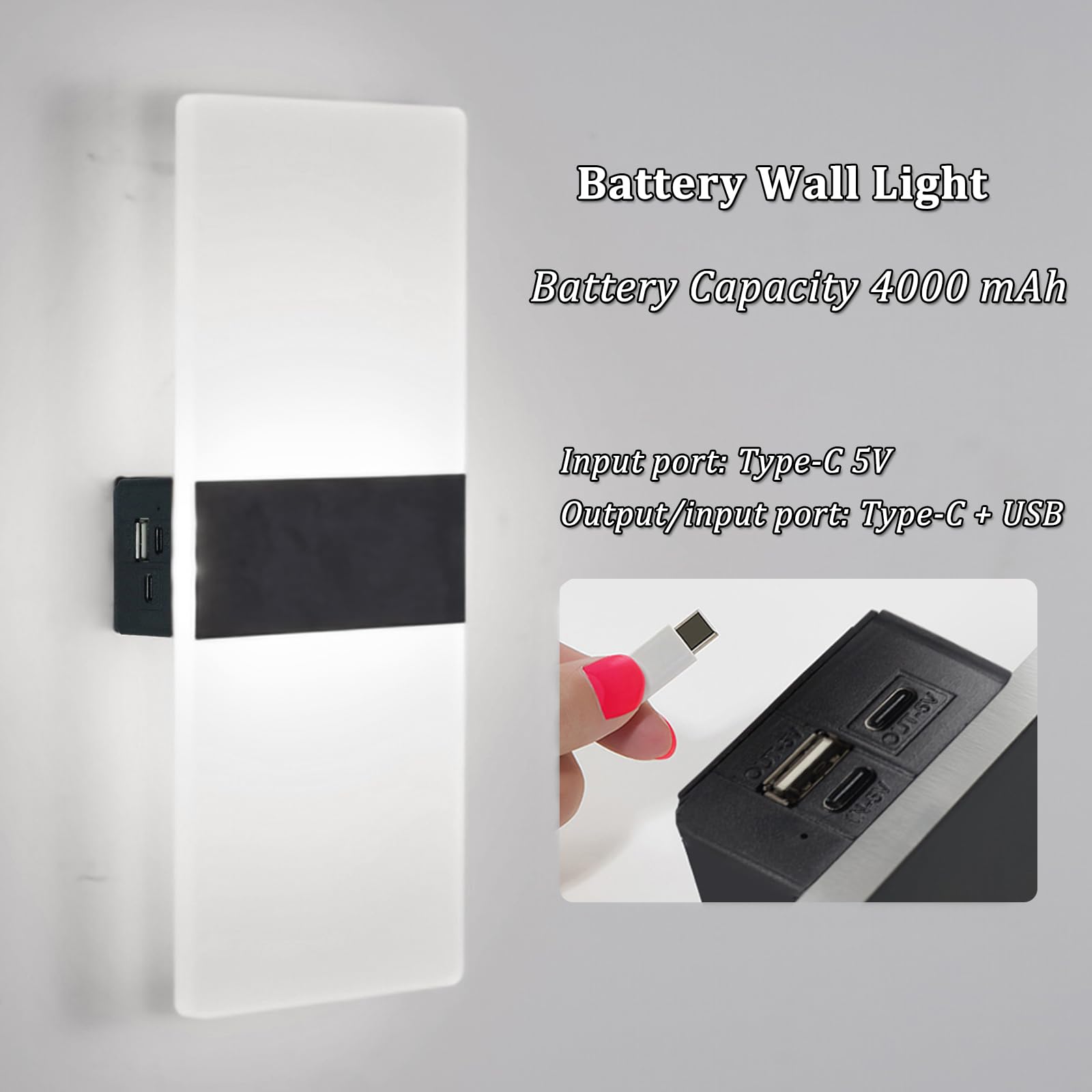 Ankboy Led Wall Sconces, Battery Operated Magnetic Wall Lamp, 3 Brightness, Cool White 6000K