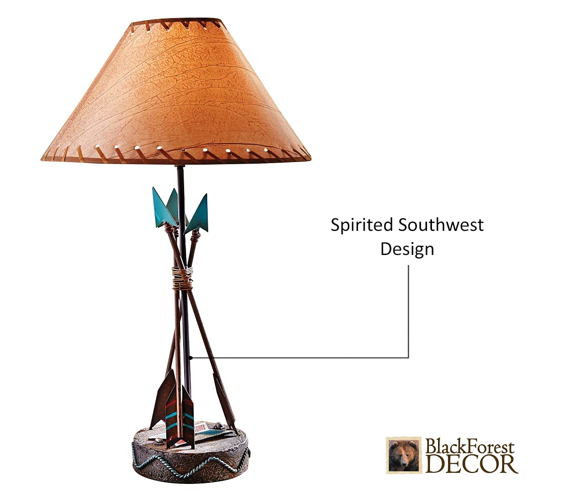 BLACK FOREST DECOR Southwest Arrow Table Lamp – Rustic 26" Light with Turquoise Accents, Model SUVELAM