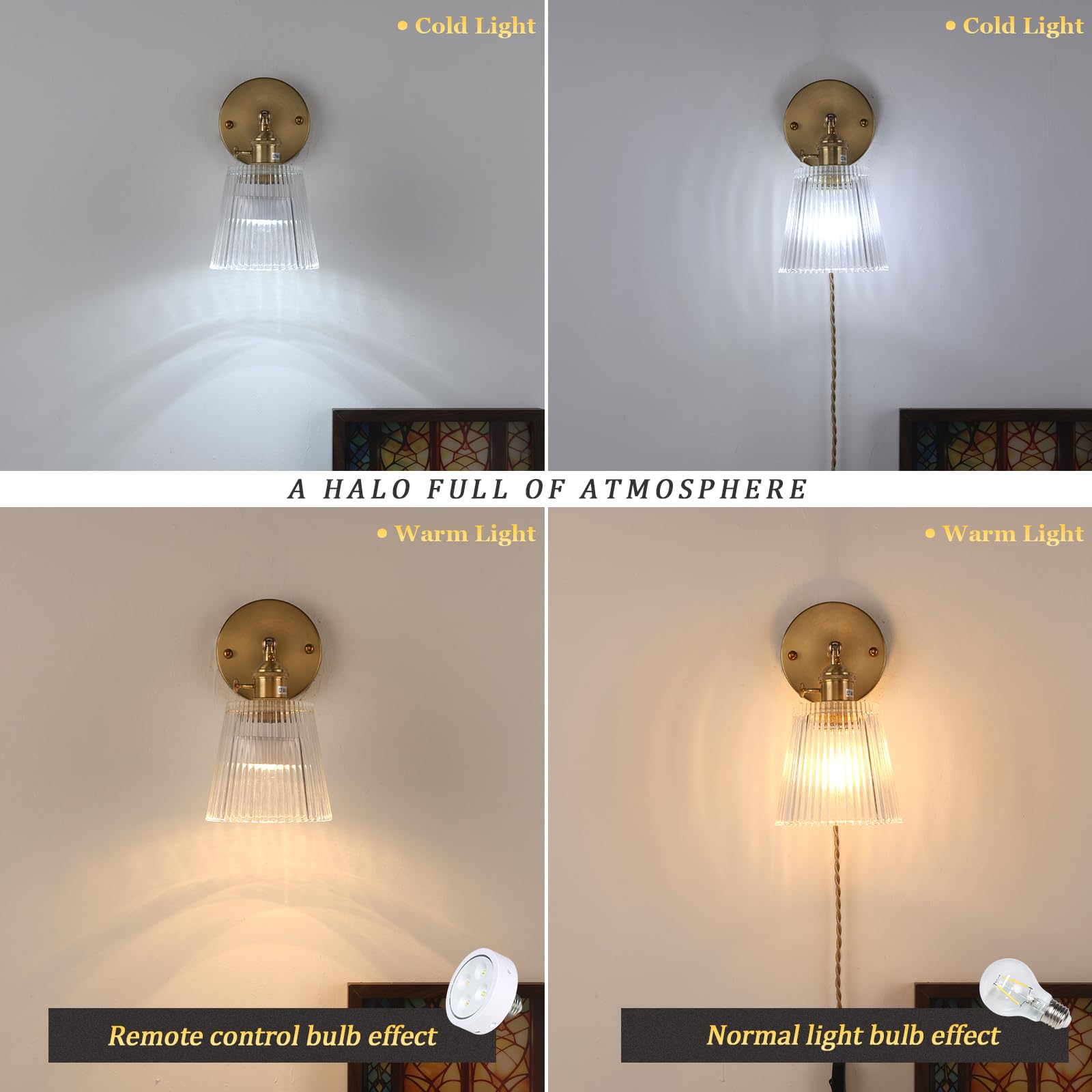 Shenmoyl Wall Sconce, Transparent Stripe Glass Lampshade, Plugin Size, Clear Color, Model 1-9336