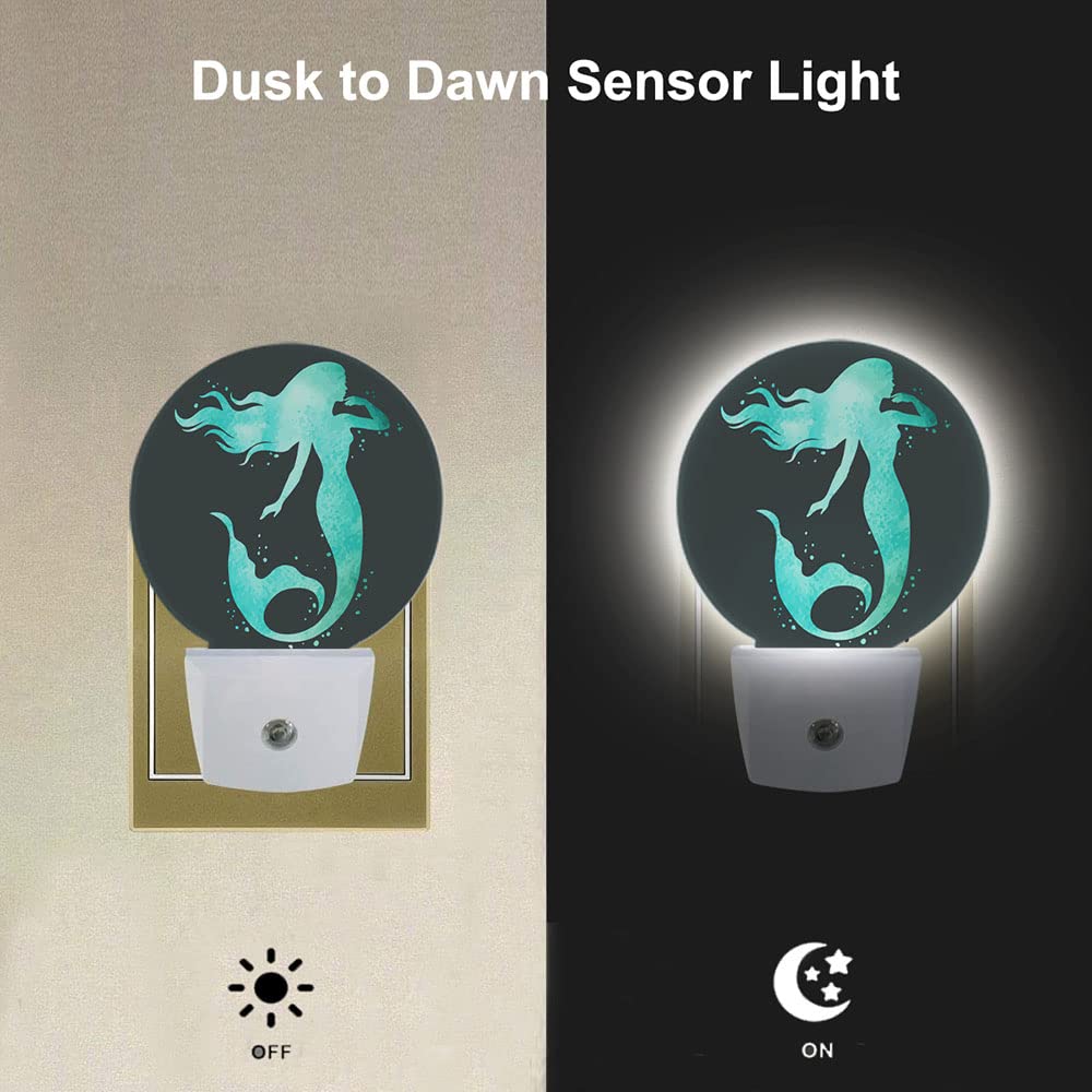 Ekobla Mermaid Led Night Light Green Fish Scales Night Lights Plug Into Wall Home Auto Sensor Led Dusk To Dawn Light For Teens G