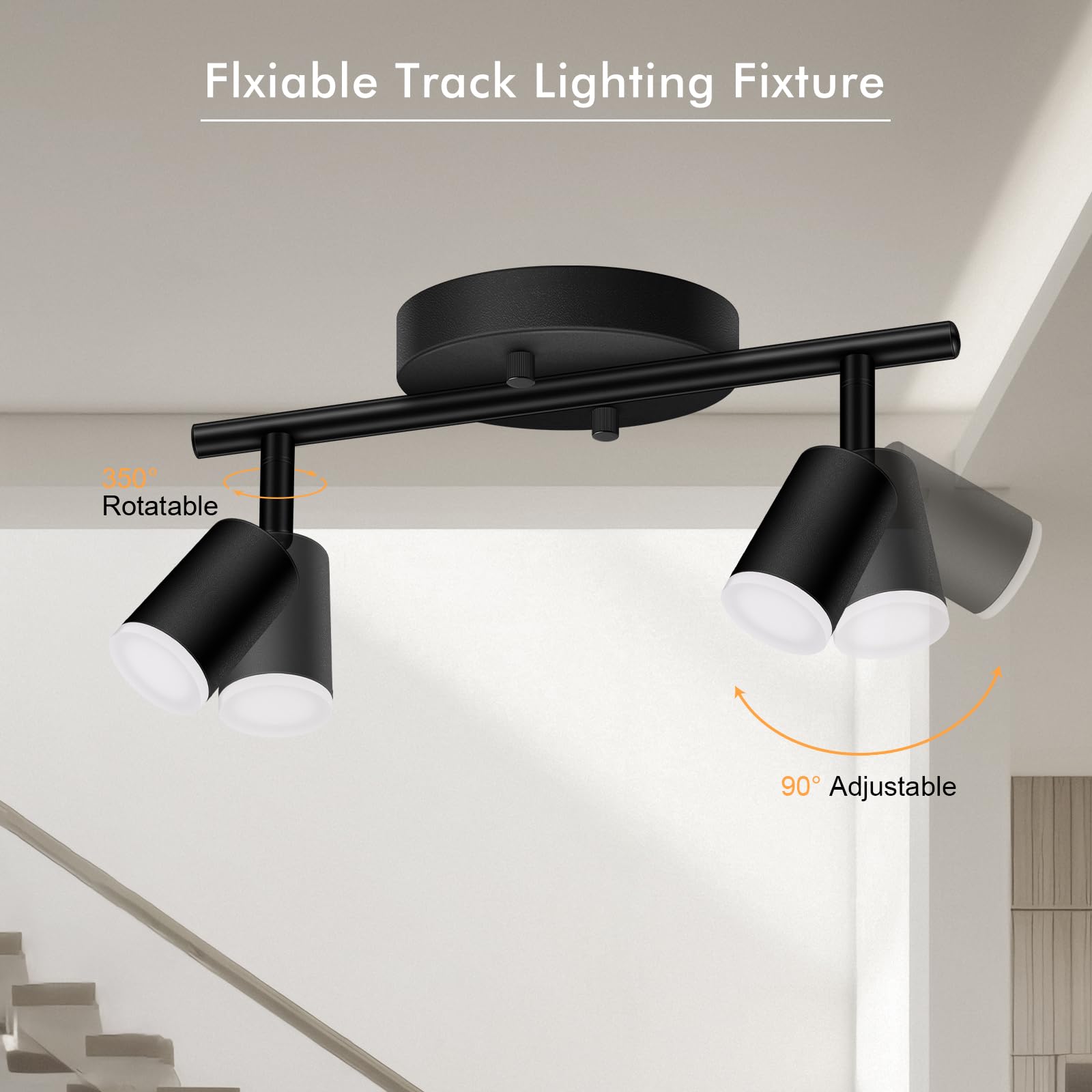 Auquee 2 Light Track Lighting Fixtures Ceiling  8W/2700K Black Track Lighting With Acrylic Lampshade & Rotatable Light Heads  20000Hrs Lifespan  Modern Led Track Lights Ceiling For Kitchen/Hallyway