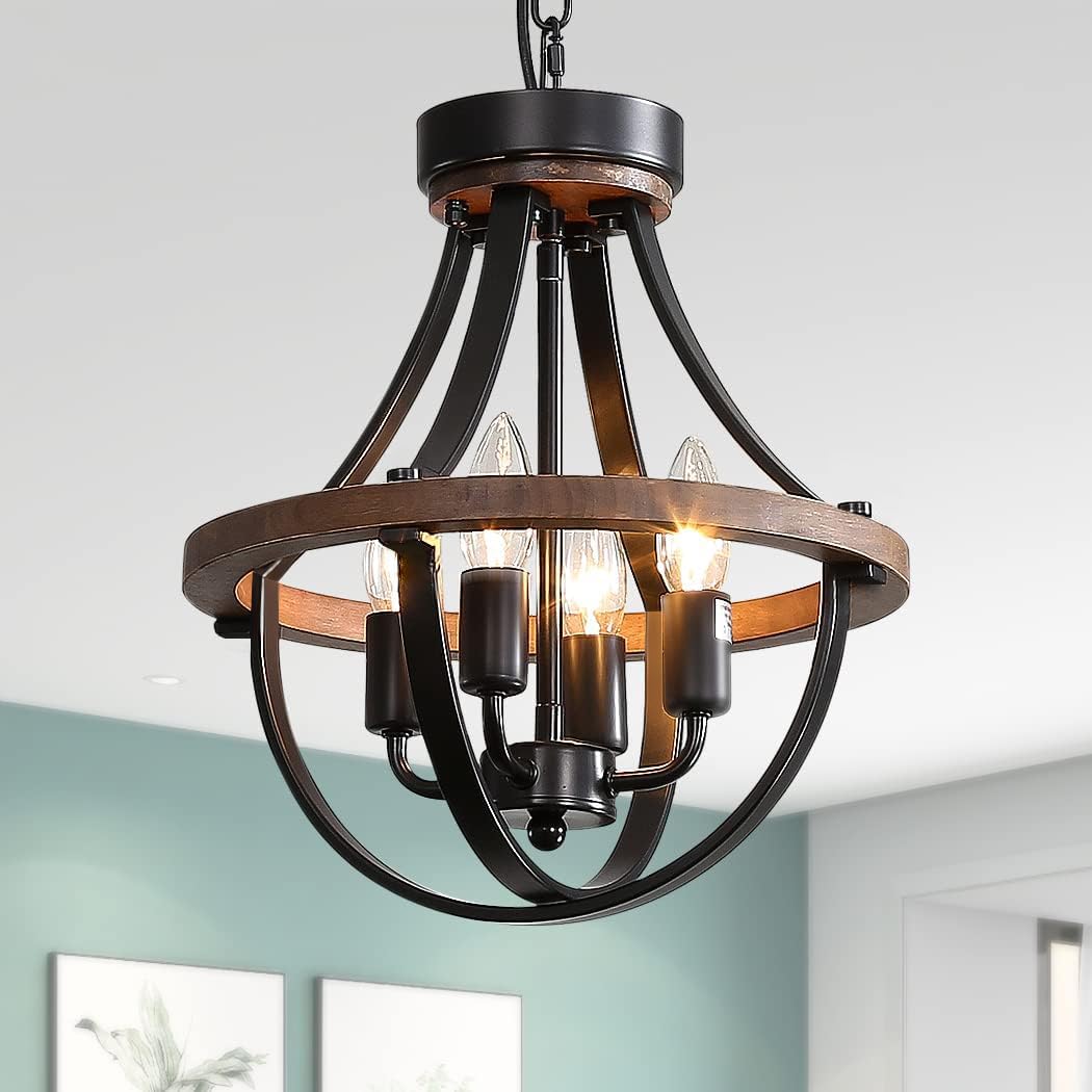 Lanpesting Farmhouse Chandelier, Modern Hanging Pendant Lighting, 4-Light Rustic Ceiling Light Fixture, Vintage Chandelier For Hallway Foyer Dining Room Entryway Kitchen Island Bedroom