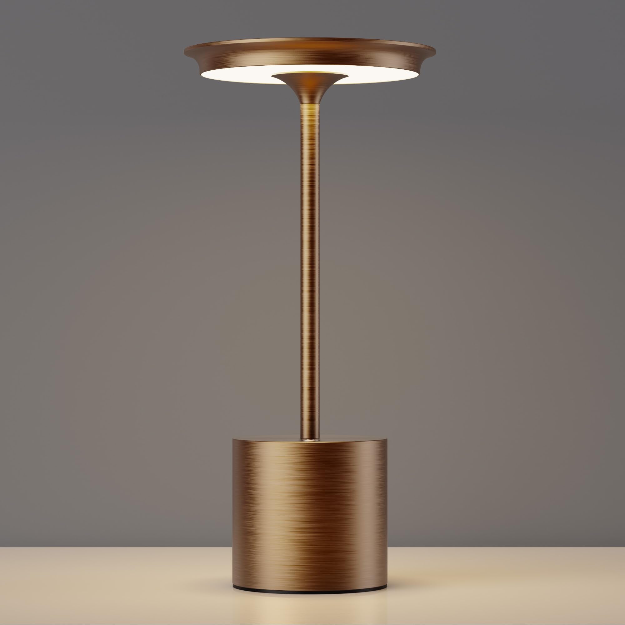 Sikevht Cordless Table Lamp, 6000mAh Rechargeable, 3 Color Dimmable, LED Light, Aluminum, Bronze, Model S823