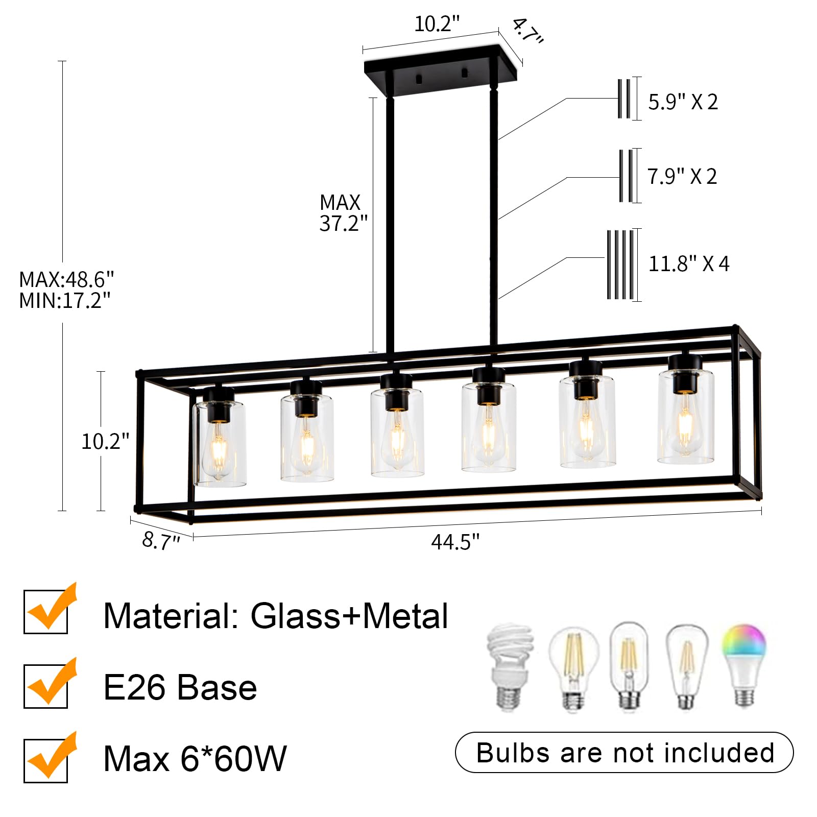 Hccz 6 Light Black Farmhouse Chandelier - Adjustable Modern Industrial Pendant Lighting